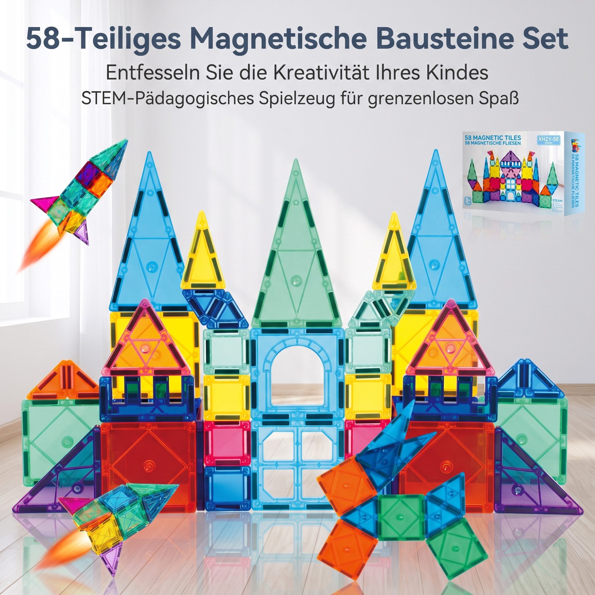 SURFOU Magnetbausteine 58 Teile für Kinder ab 3 Jahren Magnetspielbausteine, (58 St)