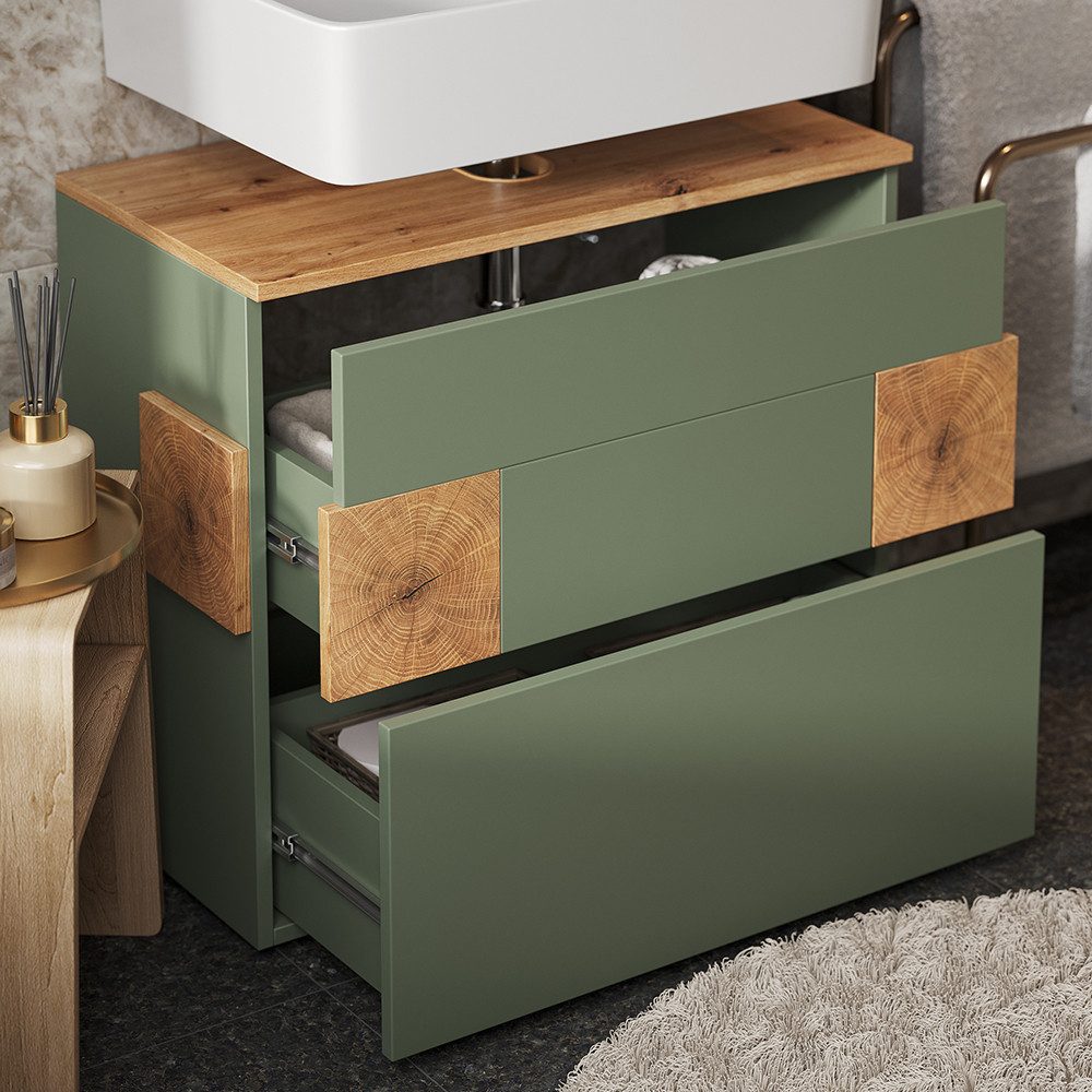 Vicco Waschbeckenunterschrank Eden, Grün/Artisan, 70 x 64.5 cm mit 2 Schubladen (1-St) – Bild 4 von 5