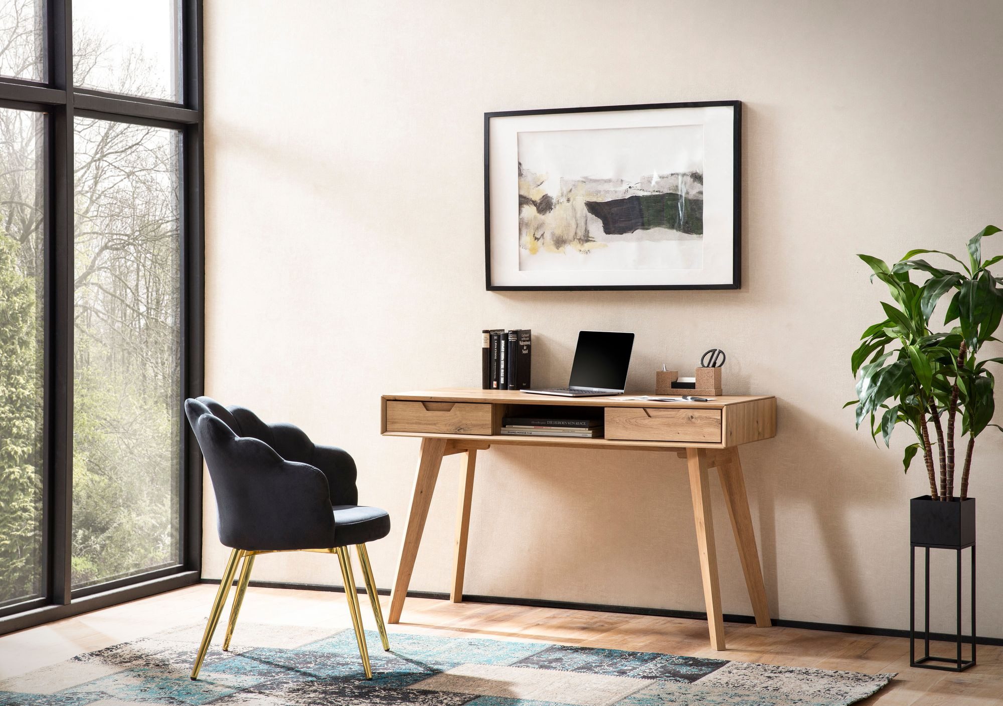 Wohnling Schreibtisch WL6.874 Eiche 120 cm Bürotisch Computertisch Tisch mit Schubladen (Eiche-Dekor 120 cm, Computertisch Stauraum Klein), Bürotisch Skandinavisch, Laptoptisch Home-Office