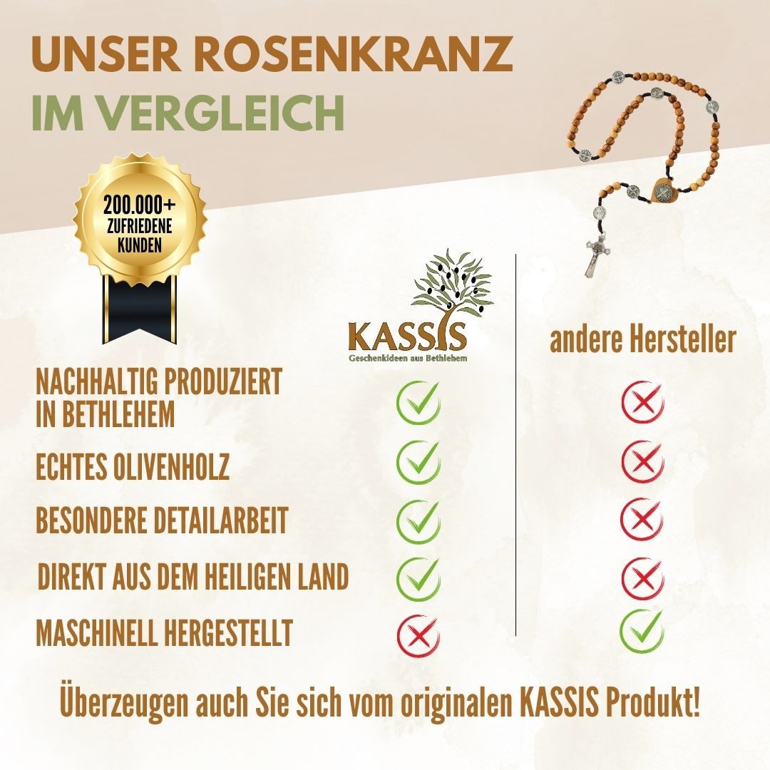 Kassis Geschenkartikel Kette ohne Anhänger St. Benedikt-Rosenkranz aus Olivenholz Gebetskette Talisman, handgefertigt in Bethlehem, Ideales Geschenk zu religiös – Bild 4 von 5