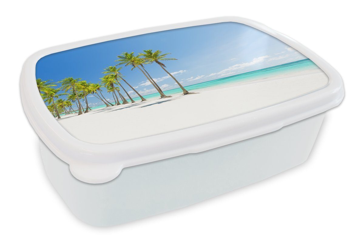 MuchoWow Lunchbox Tropisch - Strand - Palme, Kunststoff, (2-tlg), Brotbox für Kinder und Erwachsene, Brotdose, für Jungs und Mädchen weiß