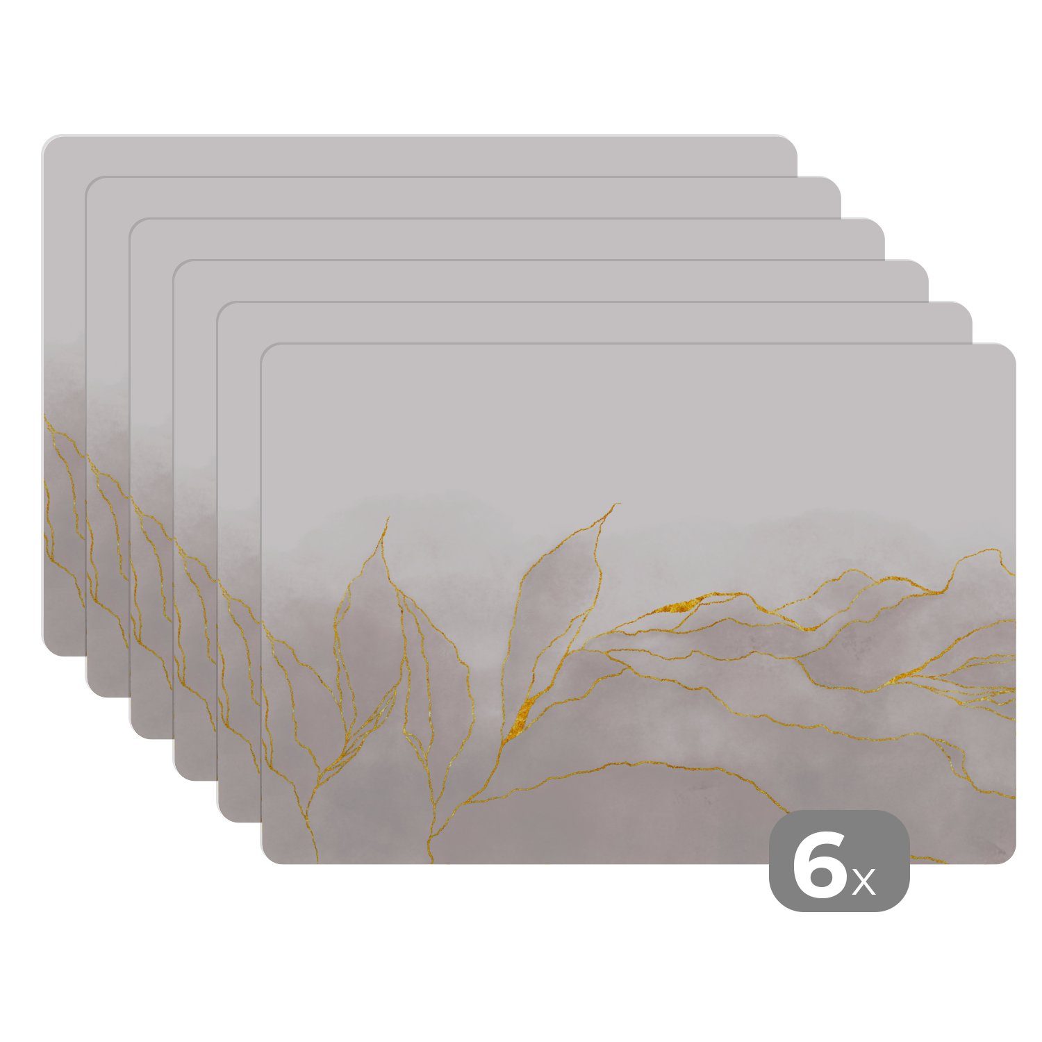 MuchoWow Platzset Marmoroptik/print - Grau - Gold - Chic - Marmor, (6-St), Platzsets, Tischset, Abwaschbar, Tischsets, Platzdeckchen