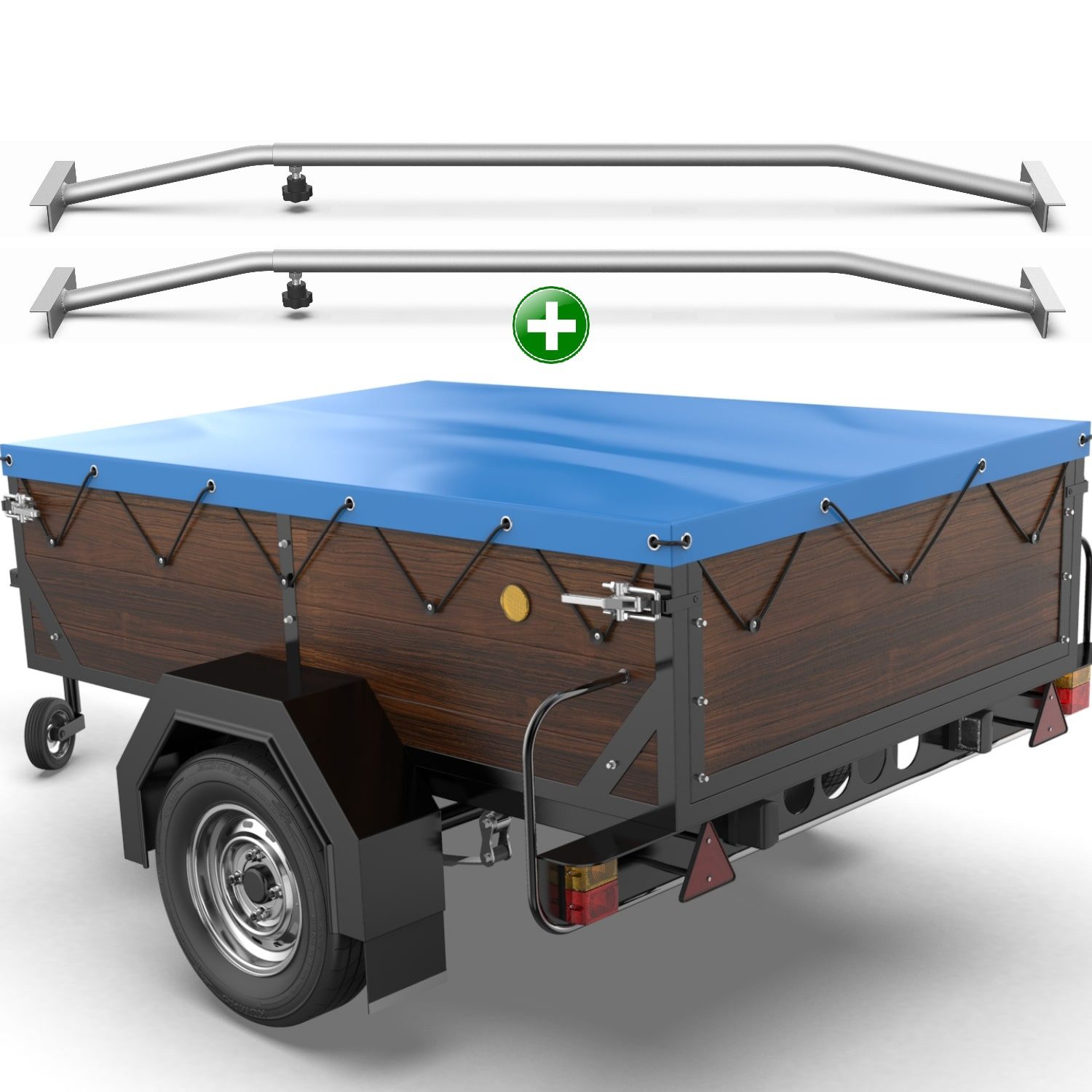 Tarpofix® Schutzplane Tarpofix Anhängerplane DDR Hänger 750 kg wasserdicht PVC, Flachplane 150x115 cm + 2 Planenbügel