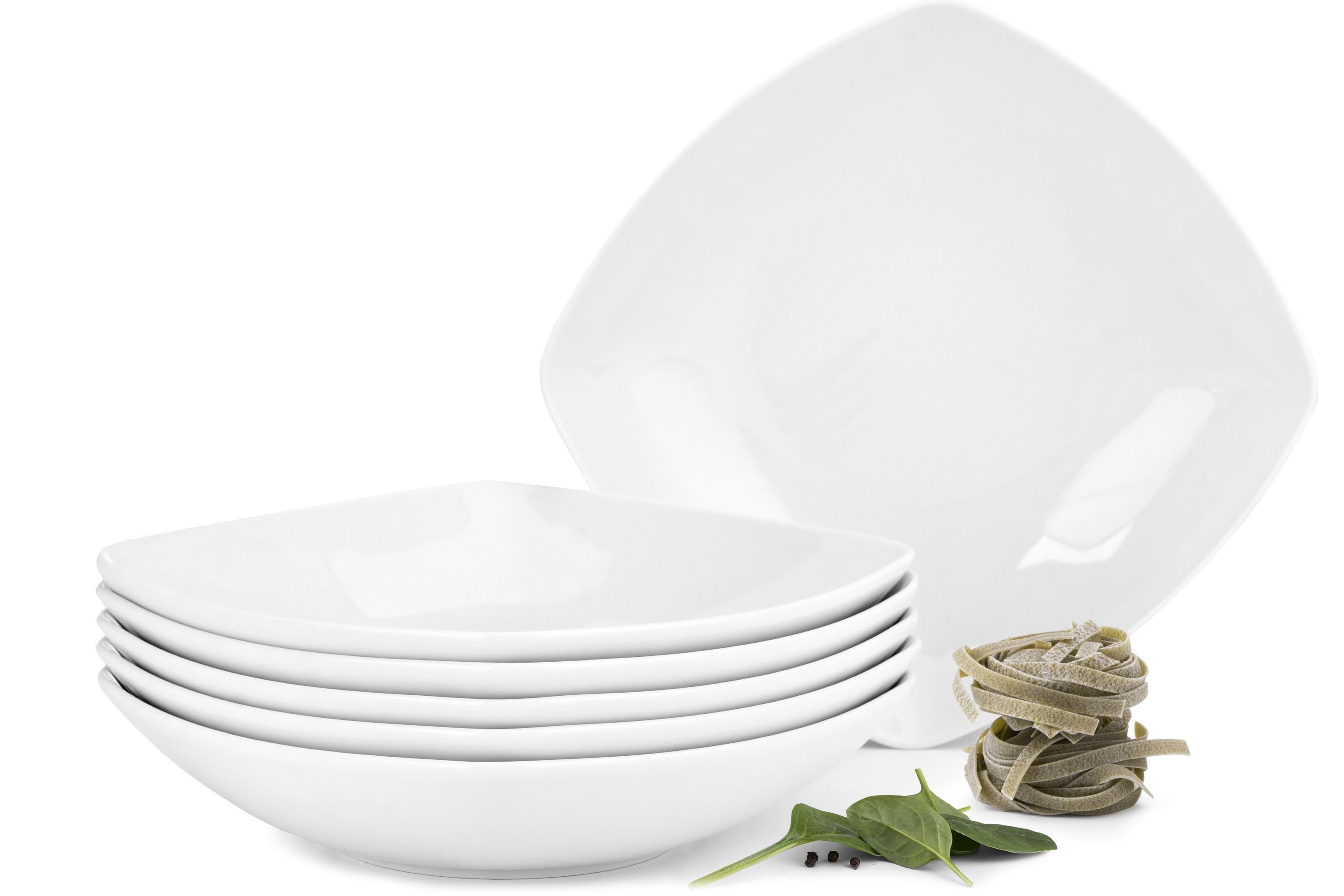 KONSIMO® Teller-Set CARLINA Suppenteller Geschirrset (6-tlg), 6 Personen, Porzellan, Spulmachinen- und Mikrowellengeeignet, quadratisch