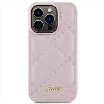 Guess Smartphone-Hülle Guess Apple iPhone 15 Pro Max Schutzhülle Case Quilted Metal Logo Pink