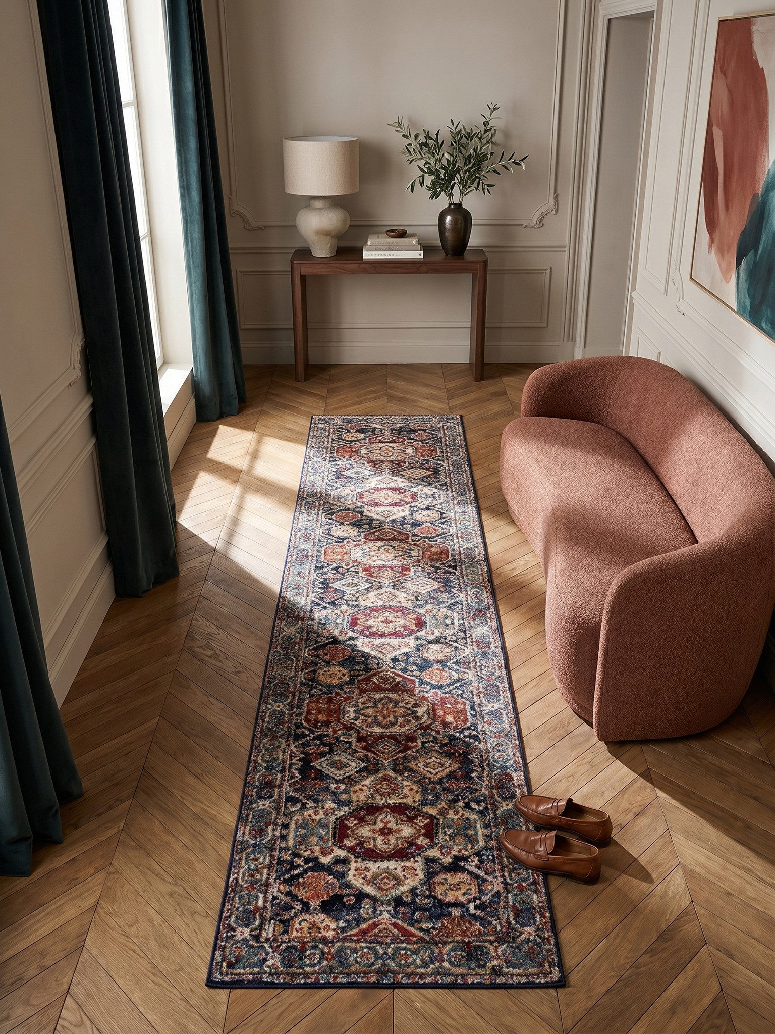 KADIMA DESIGN Teppich GLAZERT Schlafzimmerteppich 80x150 Multi-Blau Kurzflor orientalisch, Läufer, Höhe: 16 mm, 100% Polypropylen, 2400 …