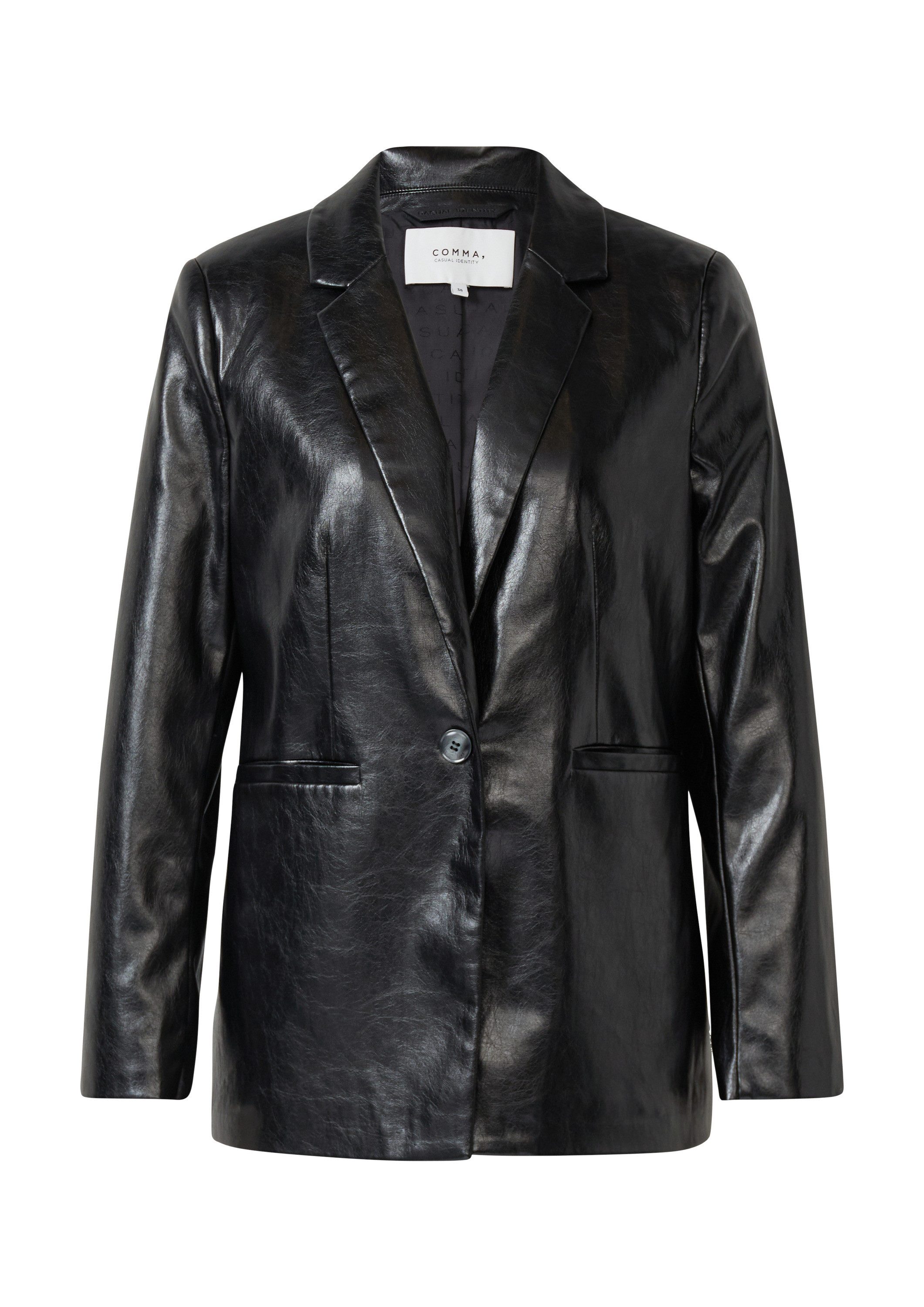 comma Jackenblazer Indoor-Blazer Lockerer Blazer aus Kunstleder