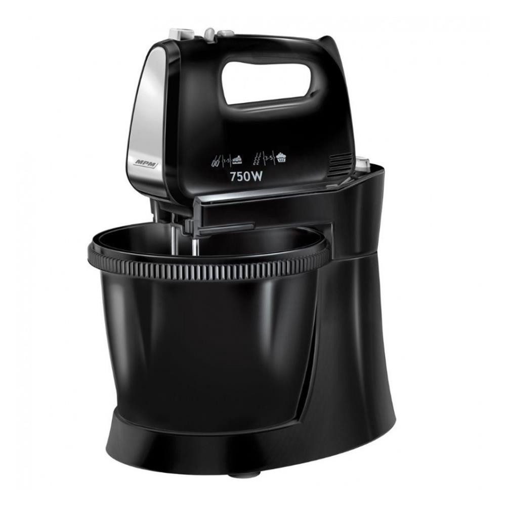 MPM Handmixer MMR-20Z/C Handmixer 750 W mit 3-L-Drehschüssel, Turbo, Schwarz, Rotierende Schüssel, Aufsatzsperre, Auswurftaste