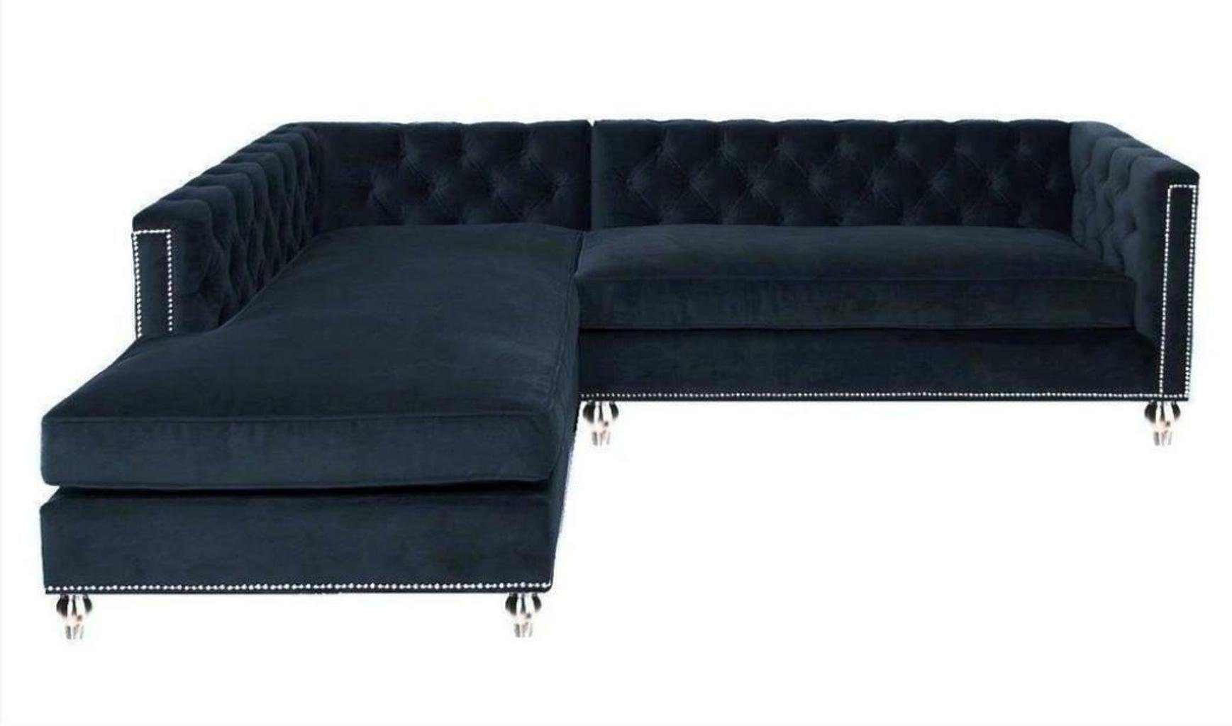 JVmoebel Ecksofa Luxus Graues Ecksofa Wohnlandschaft Couch Eckgarnitur Samt Stoff, Made in Europe Blau