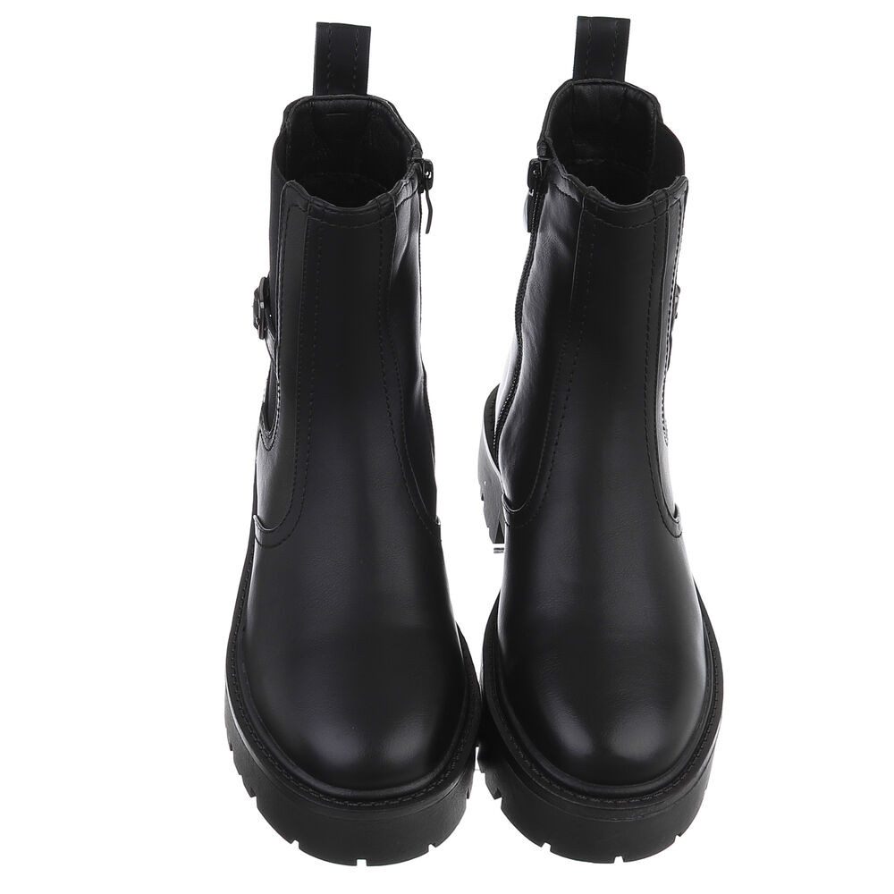 Ital-Design Stylische Chelsea-Boots mit Riemen für Damen Plateaustiefelette (90598673) Blockabsatz Stiefeletten in Schwarz