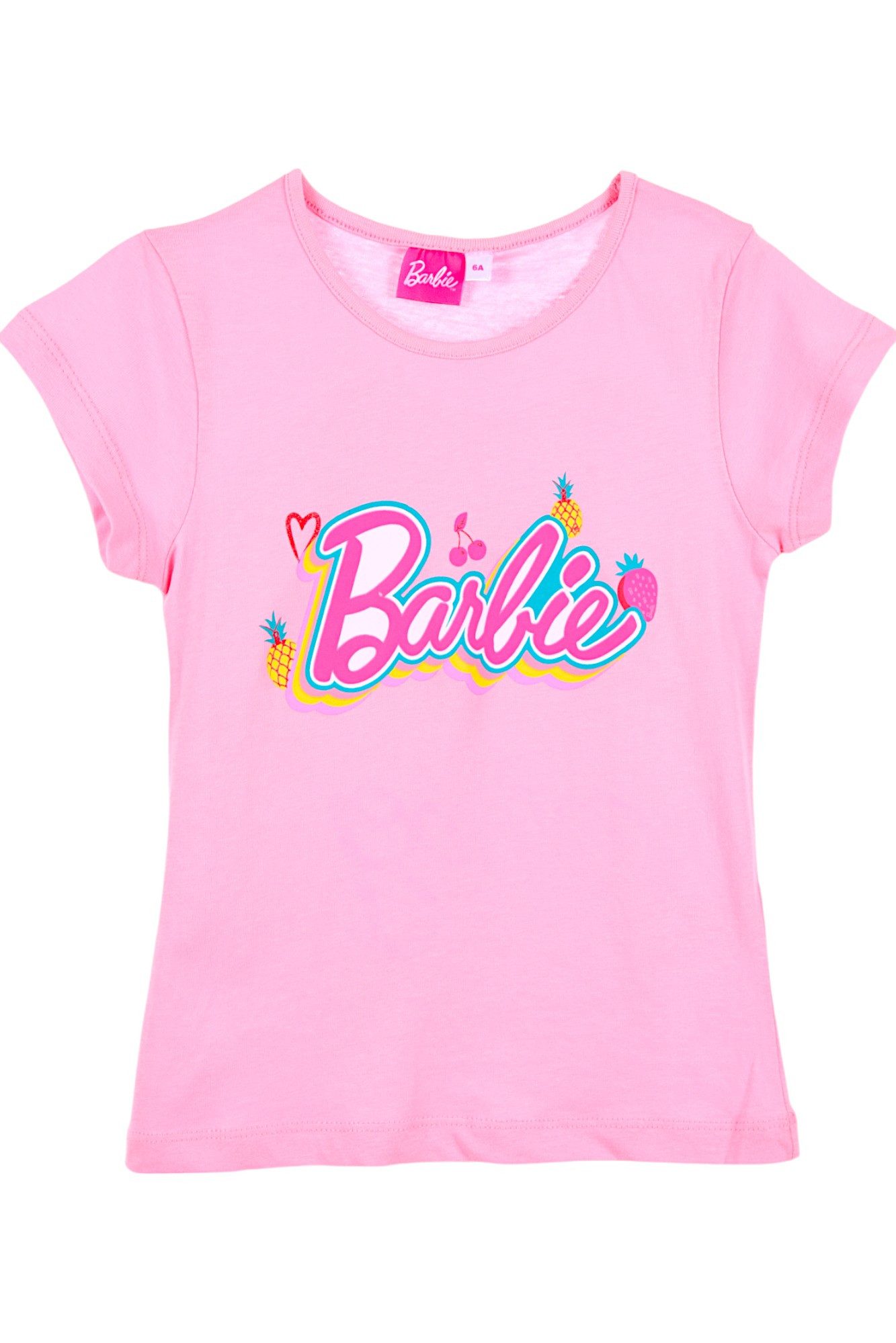 Barbie T-Shirt Barbie mit Glitzer Mädchen Jersey Kurzarmshirt aus Baumwolle Gr. 104 - 140 cm