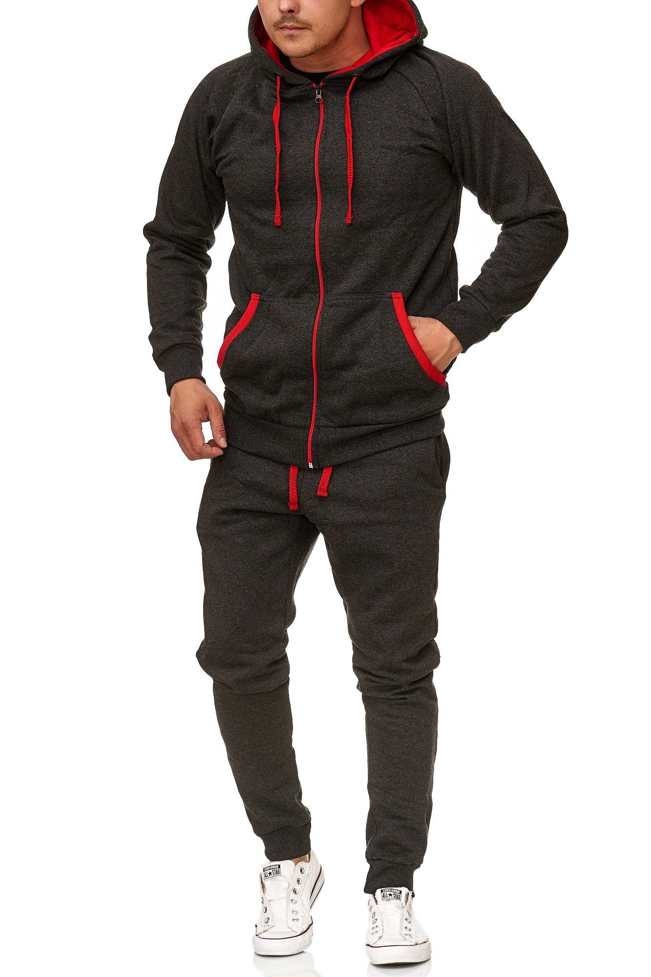 L.gonline Freizeitanzug Herren Freizeitanzug Jogginganzug Sweatwear 704 (Kapuzenjacke mit Reißverschluss, Hose, 2-tlg), Fitness Freizeit Casual
