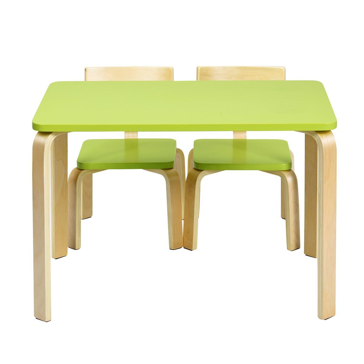 Holz mit 2 Kinderstühlen, Kindersitzgruppe, Kindertisch Grün COSTWAY