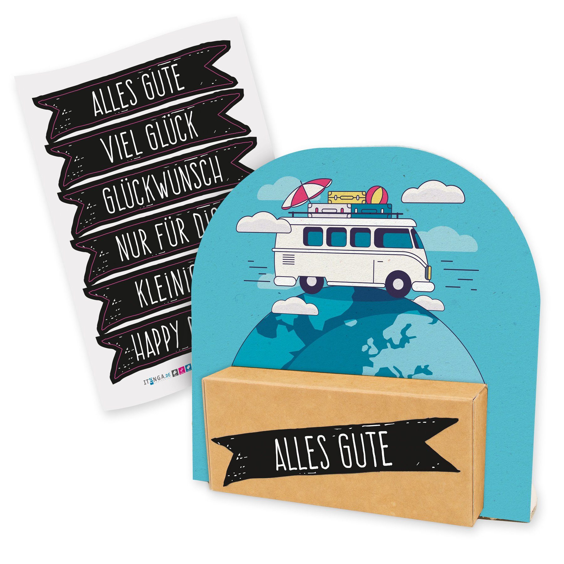 Geschenkbox itenga Geldgeschenkverpackung Wohnmobil (Motiv 40) mit Stickerbogen