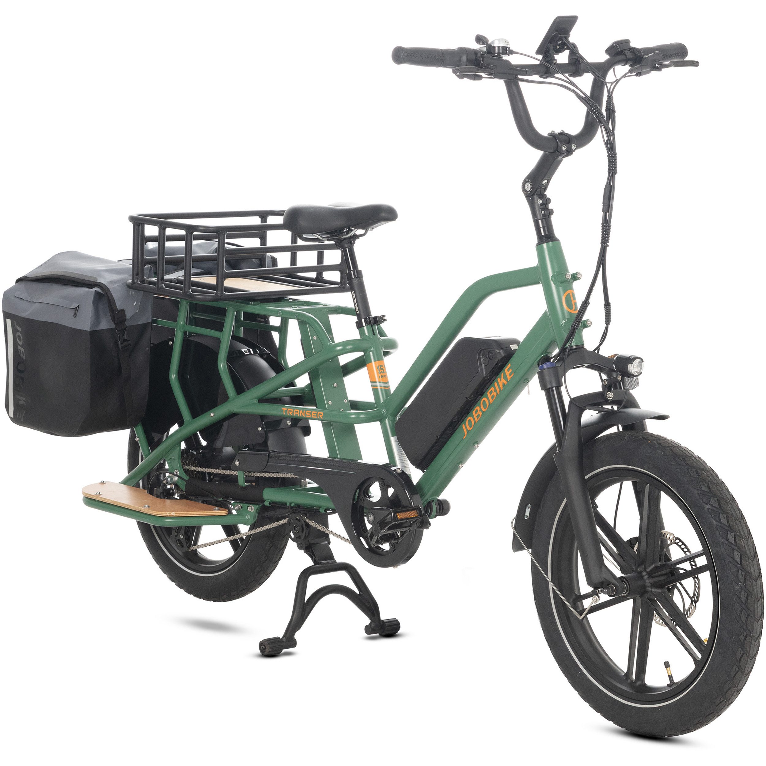 JOBOBIKE E-Bike Cargo 20 Zoll, 150 km, Longtail Lastenrad für Familie, Transport & Alltag, 7 Gang Shimano, Kettenschaltung, Heckmotor, 720 Wh, (Elektrofahrrad bis 200kg, Farb-LCD-Display, Drehmomentsensor), Bremslicht, Federsattelstütze, Kinder-Sitzoption, Transportlösungen