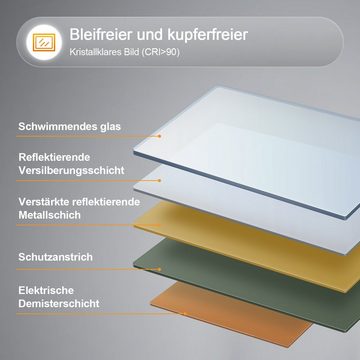 WDWRITTI Badspiegel Badspiegel mit Beleuchtung mit 60x40 cm (Rahmen aus Aluminiumlegierung, Wandschalter), Kaltweiß-6500K,5mm umweltfreundlicher kupferfreier Spiegel