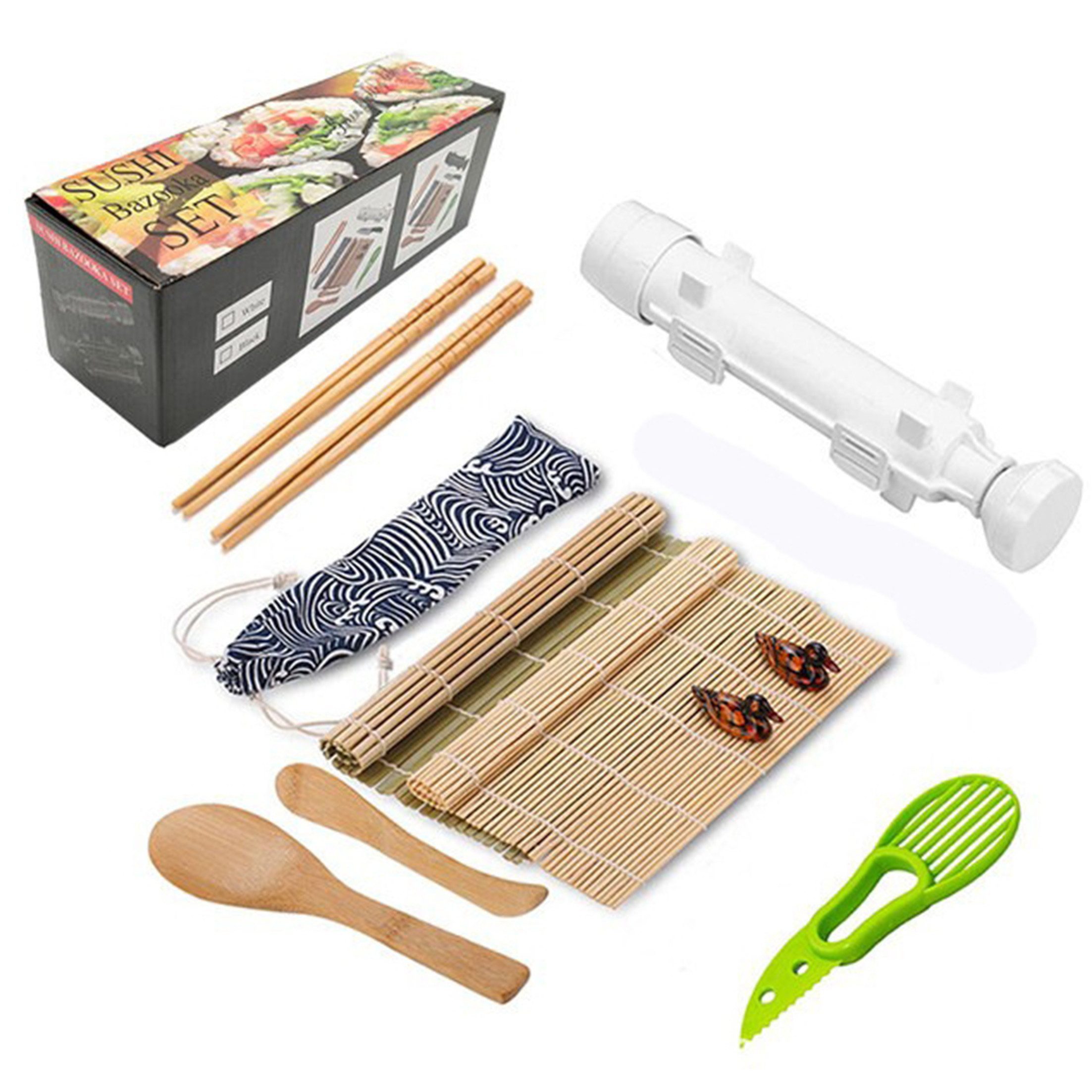 KINSI Sushi-Roller Sushi-Maker Set komplett mit Bambusmatte,Sushi-Messer & Reislöffel, (11-tlg), Inkl. Reisformern für Einsteiger & Profis