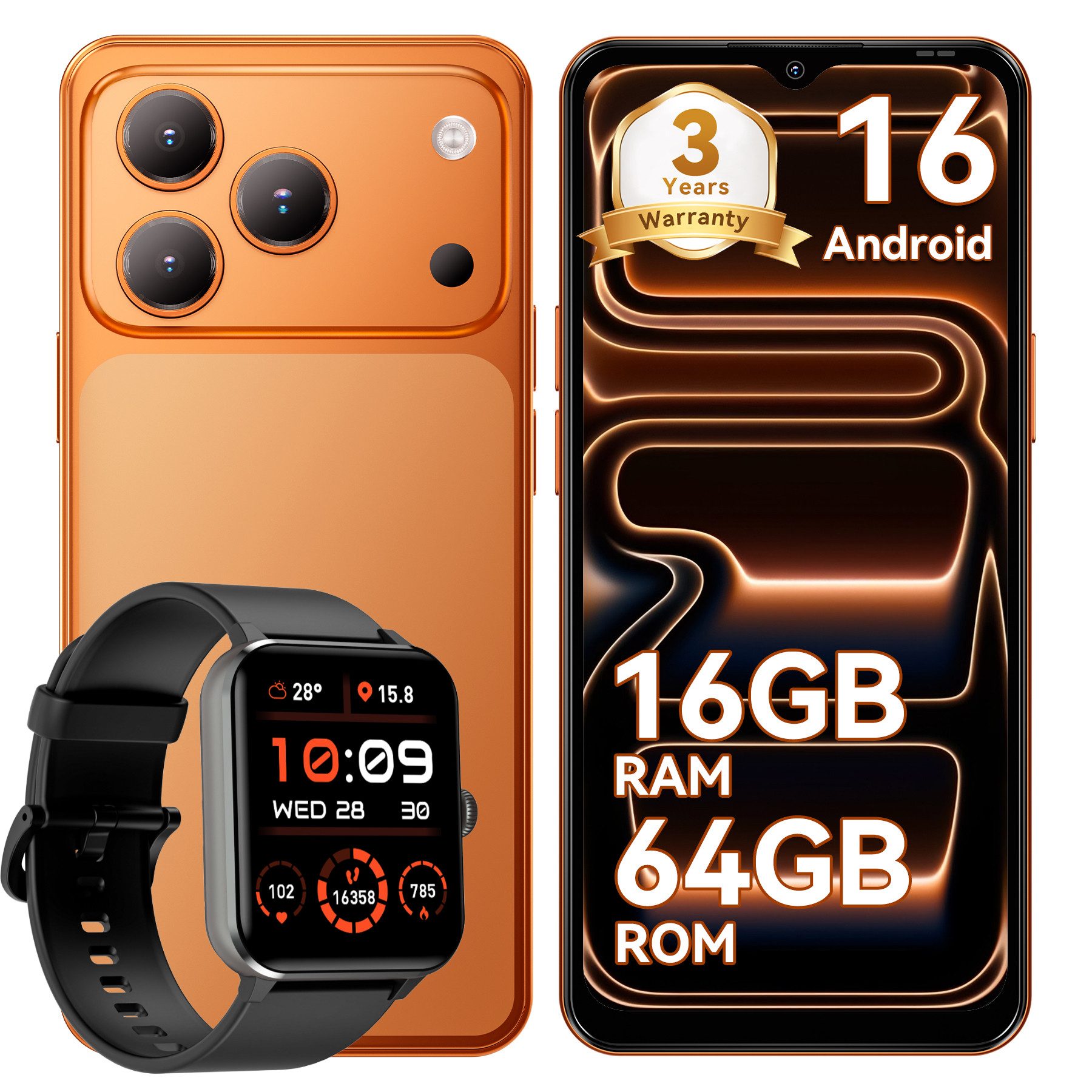 blackview Android 16 WAVE 7C (16+64/128) 60HZ 5000mAh AI Uhr hinzufügen R50 Smartphone (6.56 Zoll, 64 GB Speicherplatz, 32 MP Kamera, 4G Dual SIM/Face ID/IP54/GPS/3 Jahre Garantie)