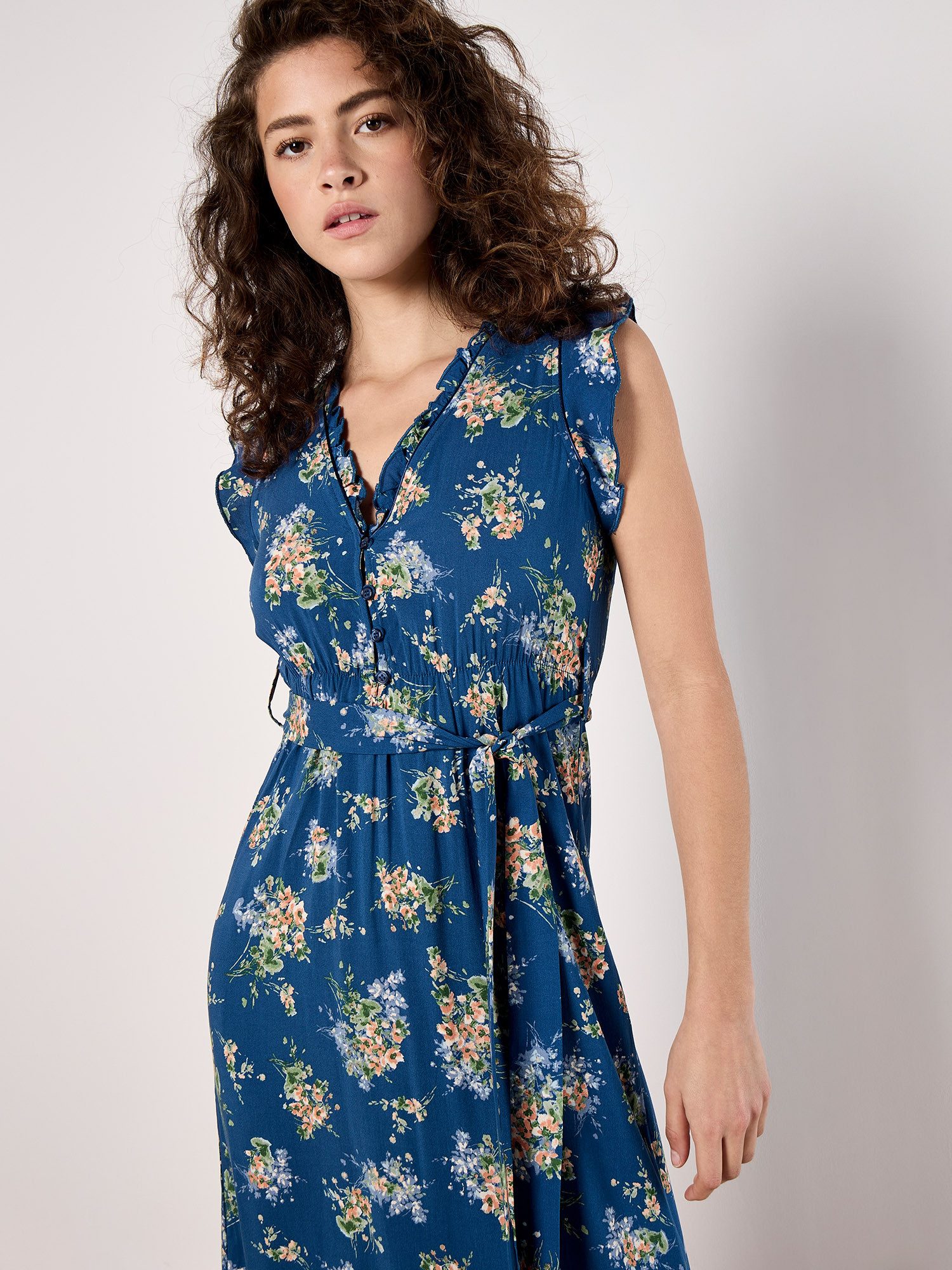 Apricot Druckkleid sommerliches Midikleid (2-tlg., mit Bindeband) mit Rüsch günstig online kaufen