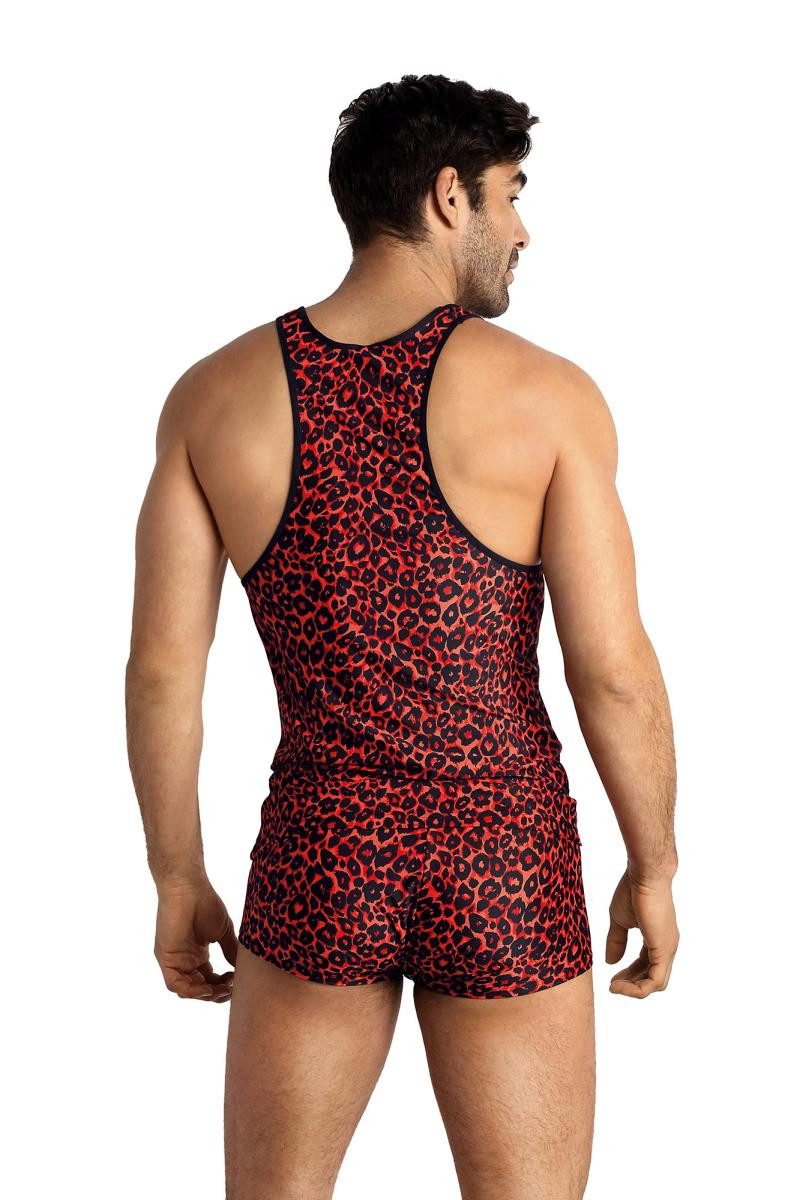 Anais for Men Unterhemd Herren Tank Top schwarz rot aus glattem, blickdichtem Stoff mit Animal
