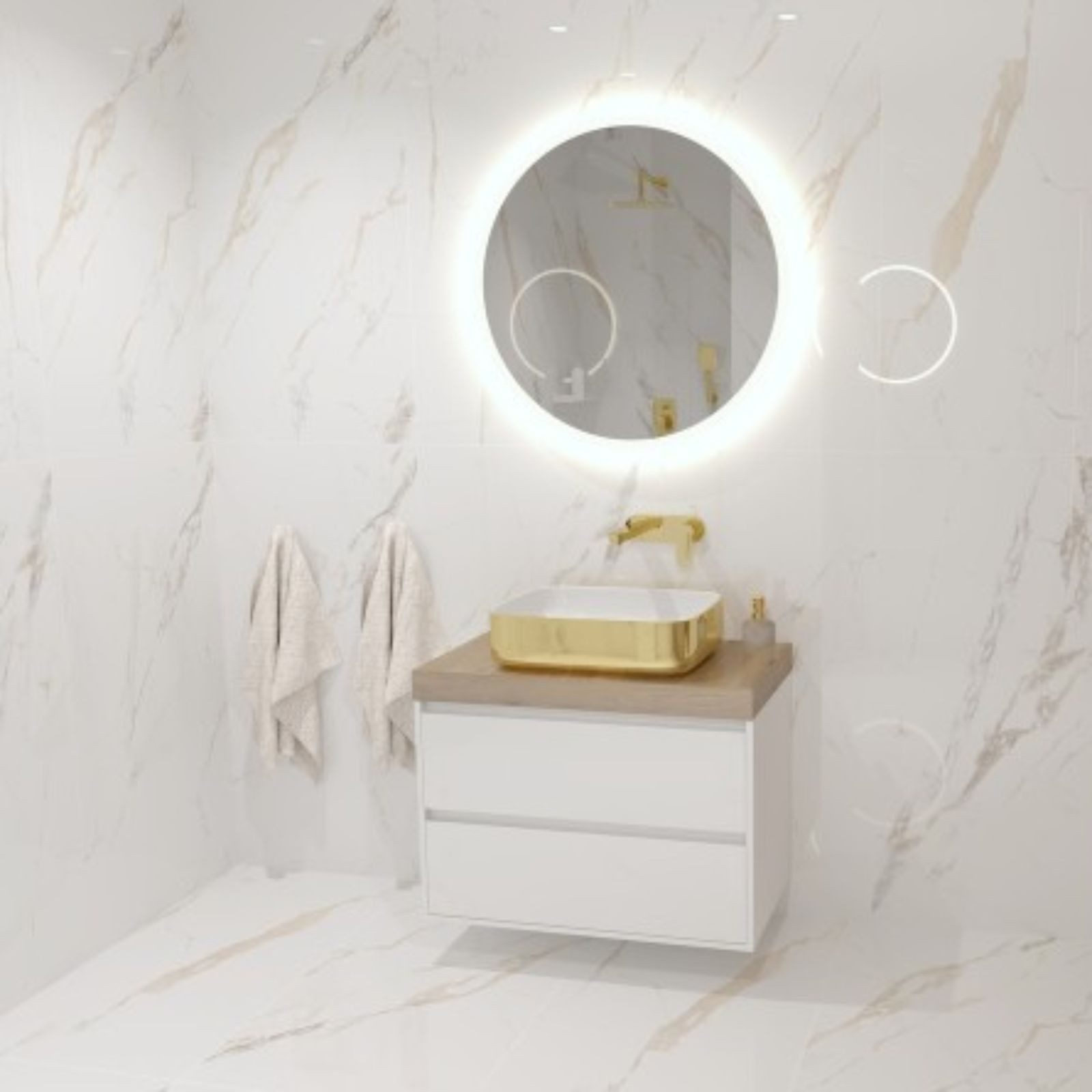 Waschbecken Aufsatzwaschbecken GALERA GOLD/WHITE, rechteckig (505×400×140 mm), ohne Überlauf ohne Hahnlochbohrung glänzend gold/weiß