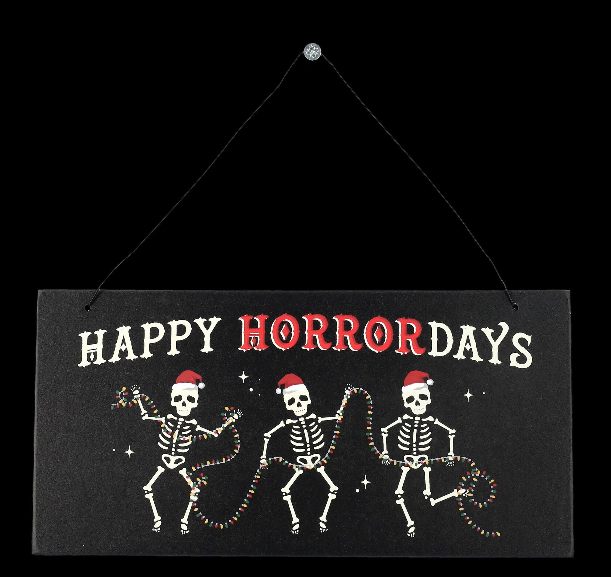 Figuren Shop GmbH Dekoobjekt Schild Weihnachtliche Skelette - Happy Horrordays - Weihnachten Halloween