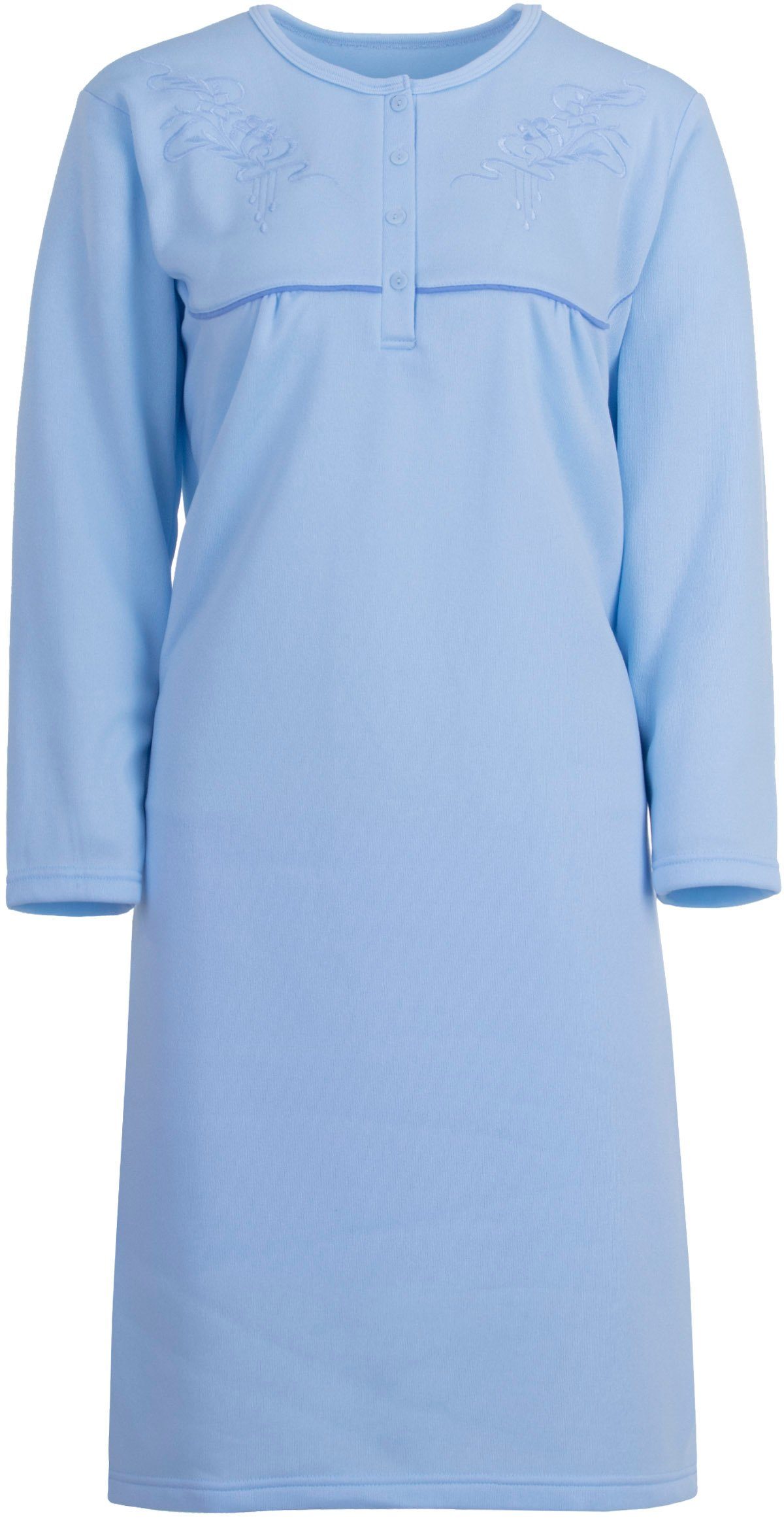 zeitlos Nachthemd Thermo Nachthemd - uni mit Stickerei blau