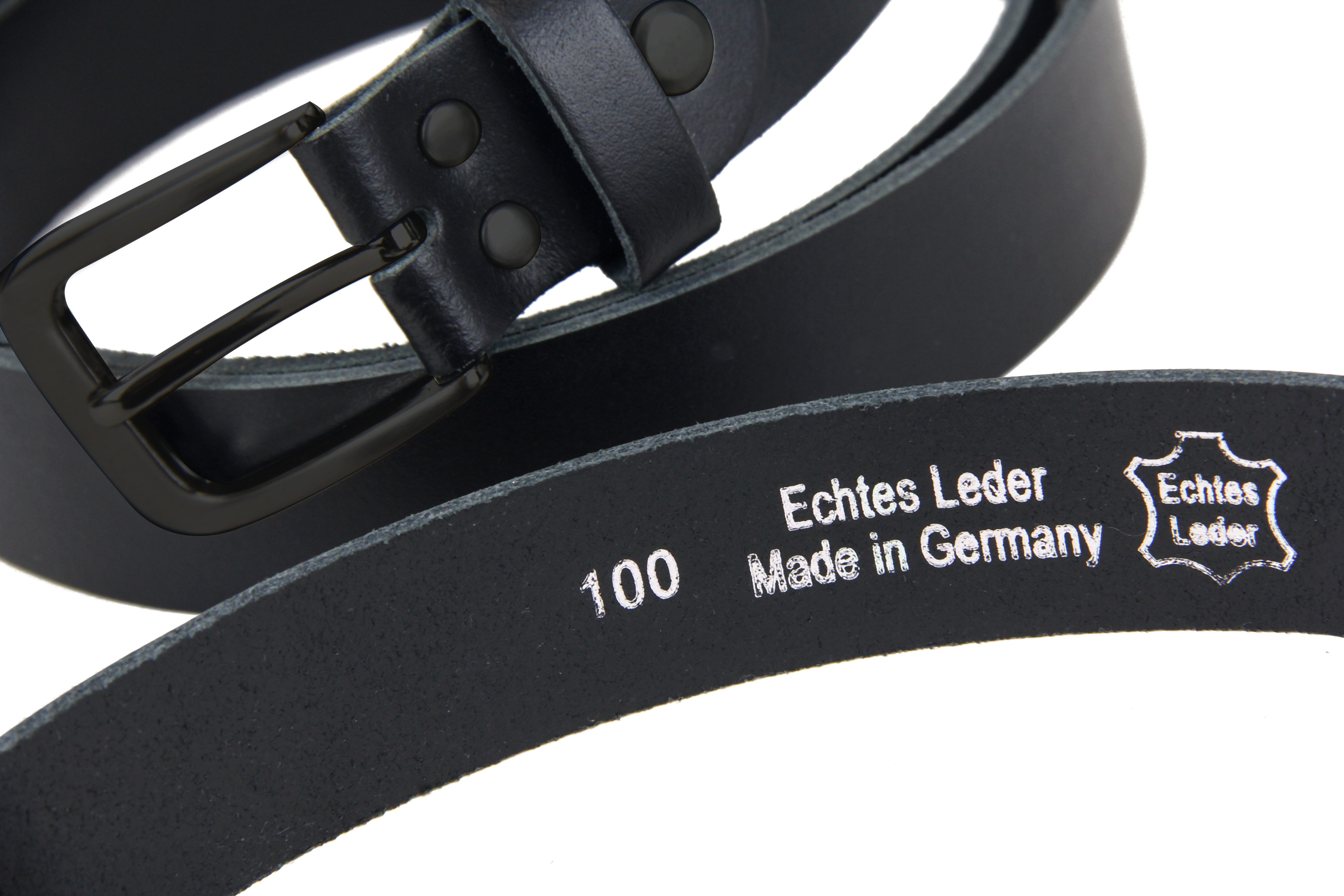 Frentree Ledergürtel Herren Damen aus echtem Leder 3 cm breiter, MADE IN GERMANY Jugendliche und Erwachsene können es nutzen, kürzbar, Schwarz