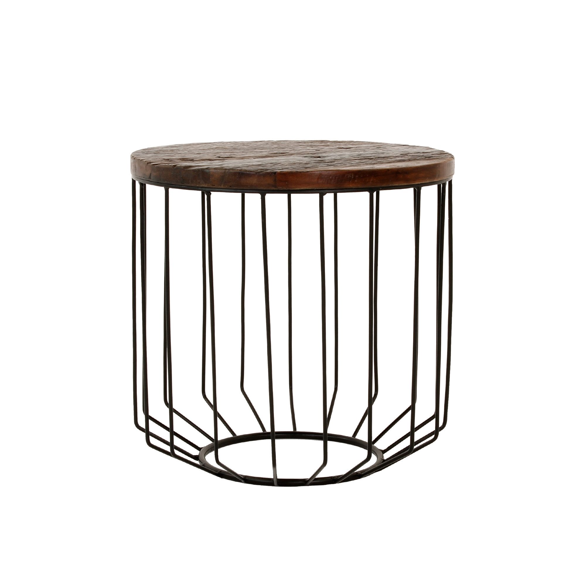 WOMO-DESIGN Beistelltisch Wohnzimmertisch aus Metall und Massivholz Korbtisch Kaffeetisch (1-St), Sofatisch rund Natur/Schwarz handgefertigt Tisch mit Stauraum