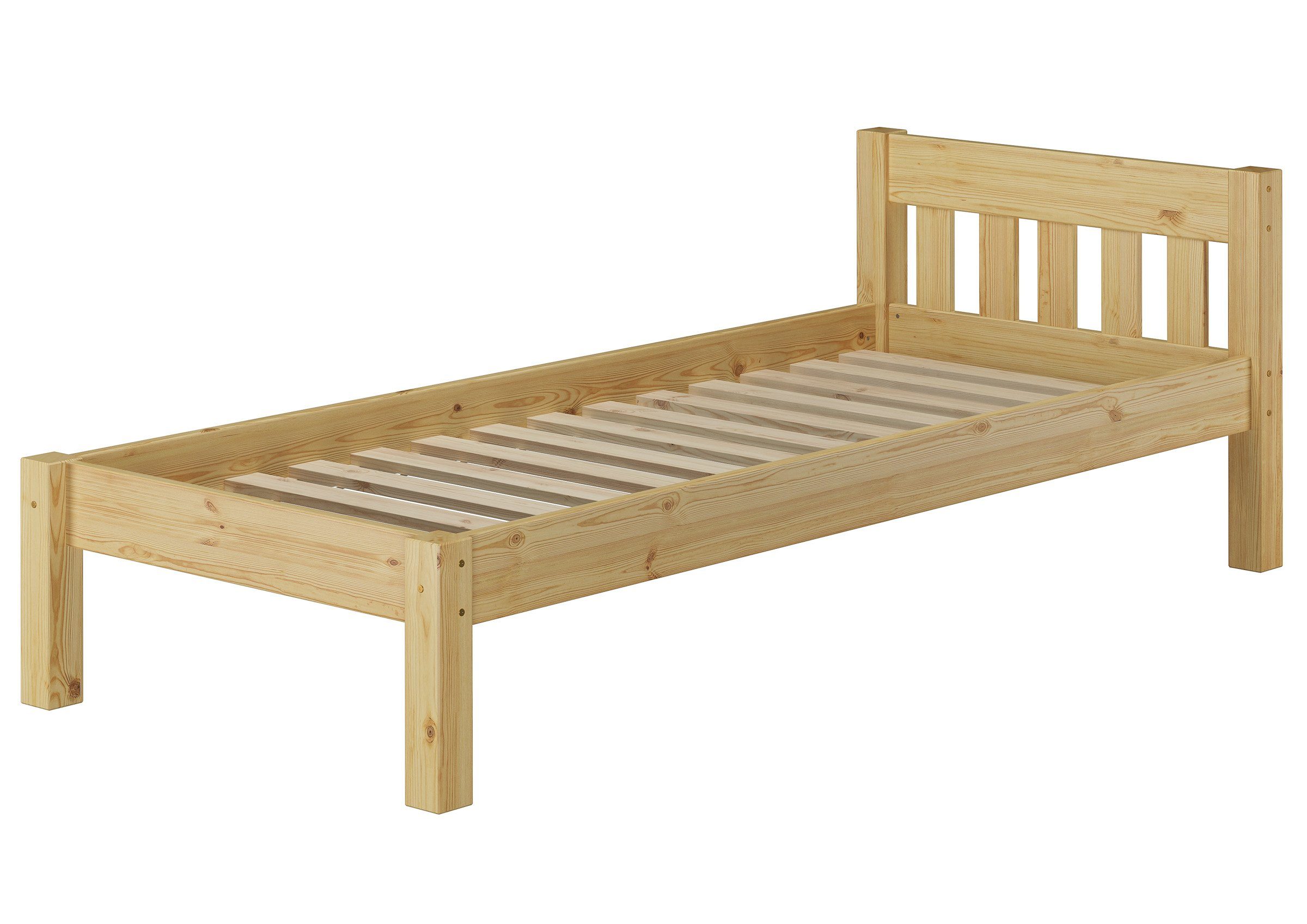 ERST-HOLZ Bett Einzelbett mit Sprossen Kiefer 90x200 mit Rost, Kieferfarblos lackiert