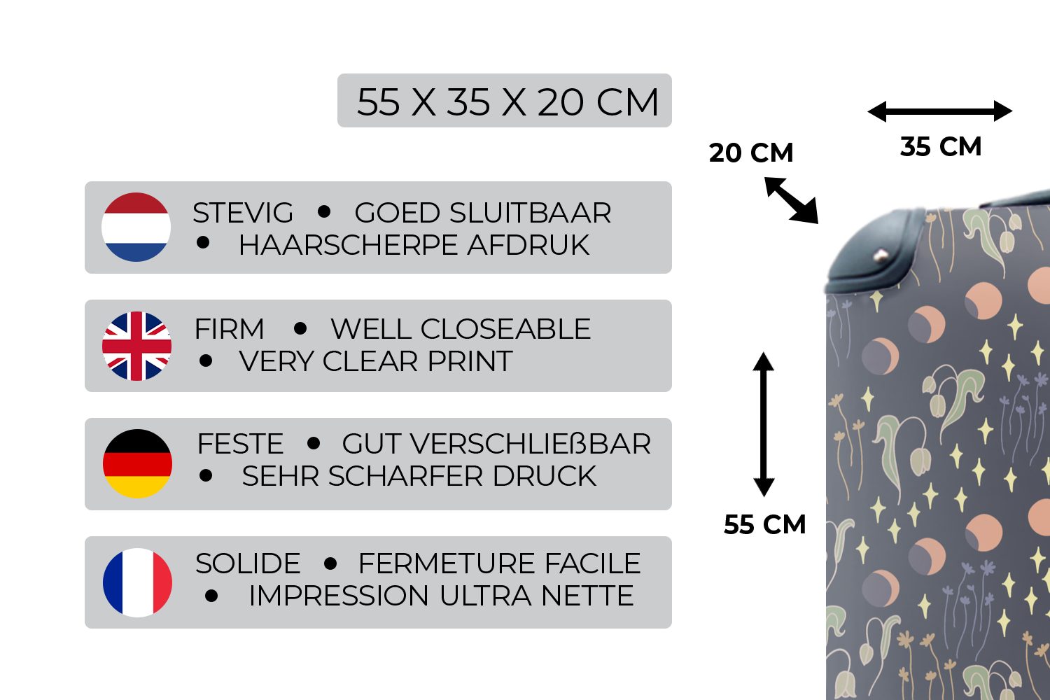 Handgepäckkoffer Blumen - für mit Trolley, 4 - rollen, - Reisekoffer Muster, - Reisetasche Sterne Rollen, Handgepäck Mond MuchoWow Weltraum Ferien,