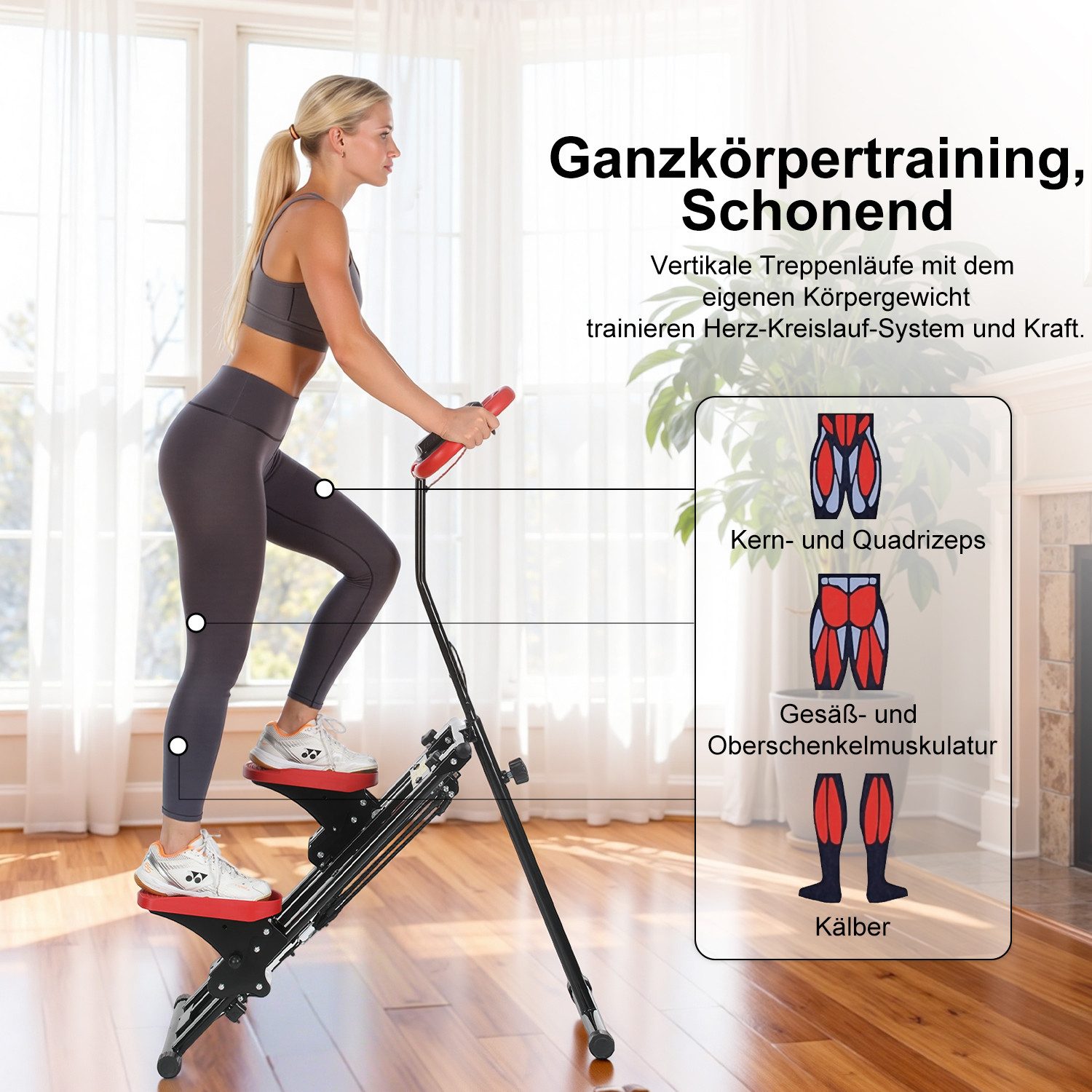 kehot Stepper Treppenstepper klappbar mit Handgriff, bis 100 kg (3-fach höhenverstellbar mit großen 12 x 27 cm Pedalen, Mit 6 Widerstandsbändern für Arm- und Oberkörpertraining), Mechanischer Schrittzähler, kompakt für das Training zu Hause