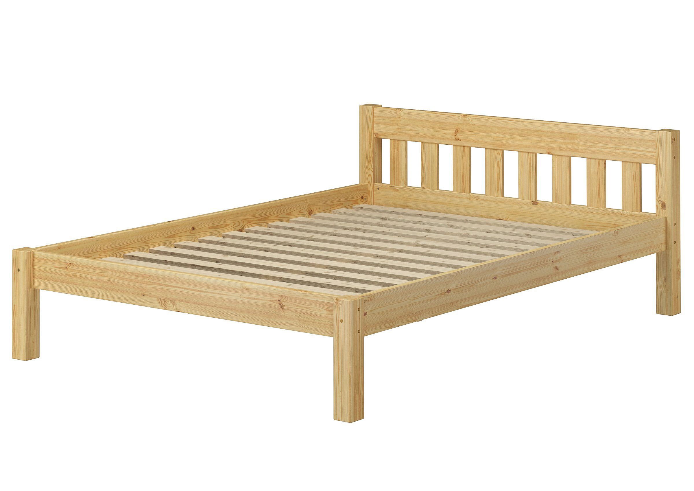 ERST-HOLZ Massivholzbett Ehebett Doppelbett Holzbett 160 x 200 cm Kiefer Massiv, Kiefer farblos lackiert