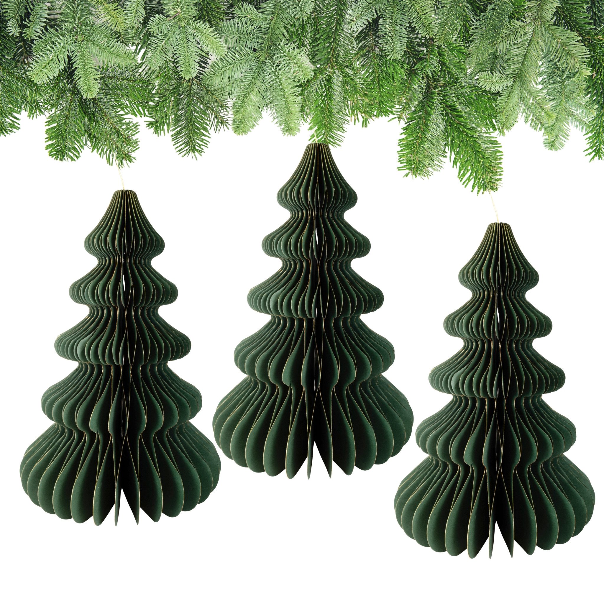 matches21 HOME & HOBBY Dekohänger Weihnachtsdeko Tannenbäume zum Aufhängen Dunkelgrün 6er Set (6 St), 15 cm Papier Weihnachtsbaumschmuck