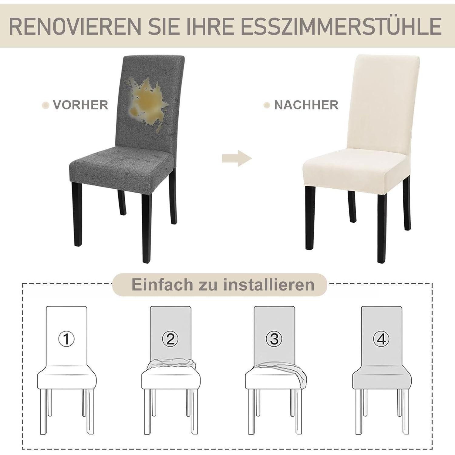 LuxusKollektion Stuhlbezug Stuhlhussen Stretch Samt Schwingstuhl Elastisch Waschbar Beige 6 Stück – Bild 5 von 5