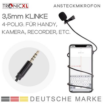 TronicXL Mikrofon 2 Stück 3,5mm Klinke Ansteckmikrofon Lavalier Mikrofon kabelgebunden (2-tlg), kompatibel mit Smartphone 4 polig Camcorder