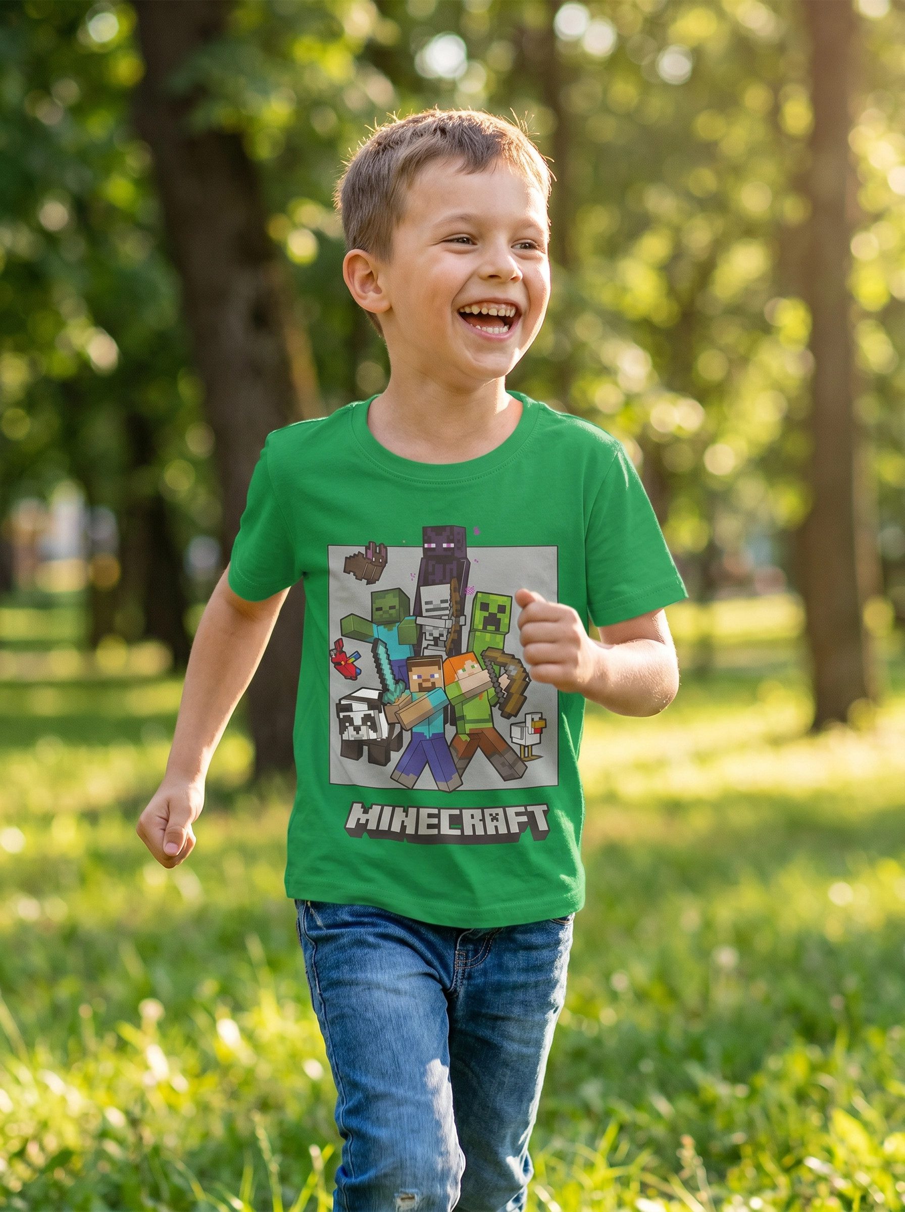 Minecraft Print-Shirt Minecraft Gamer Kinder T-Shirt Kurzarm Shirt 100% Baumwolle (1-tlg) Gr. 116 bis 146