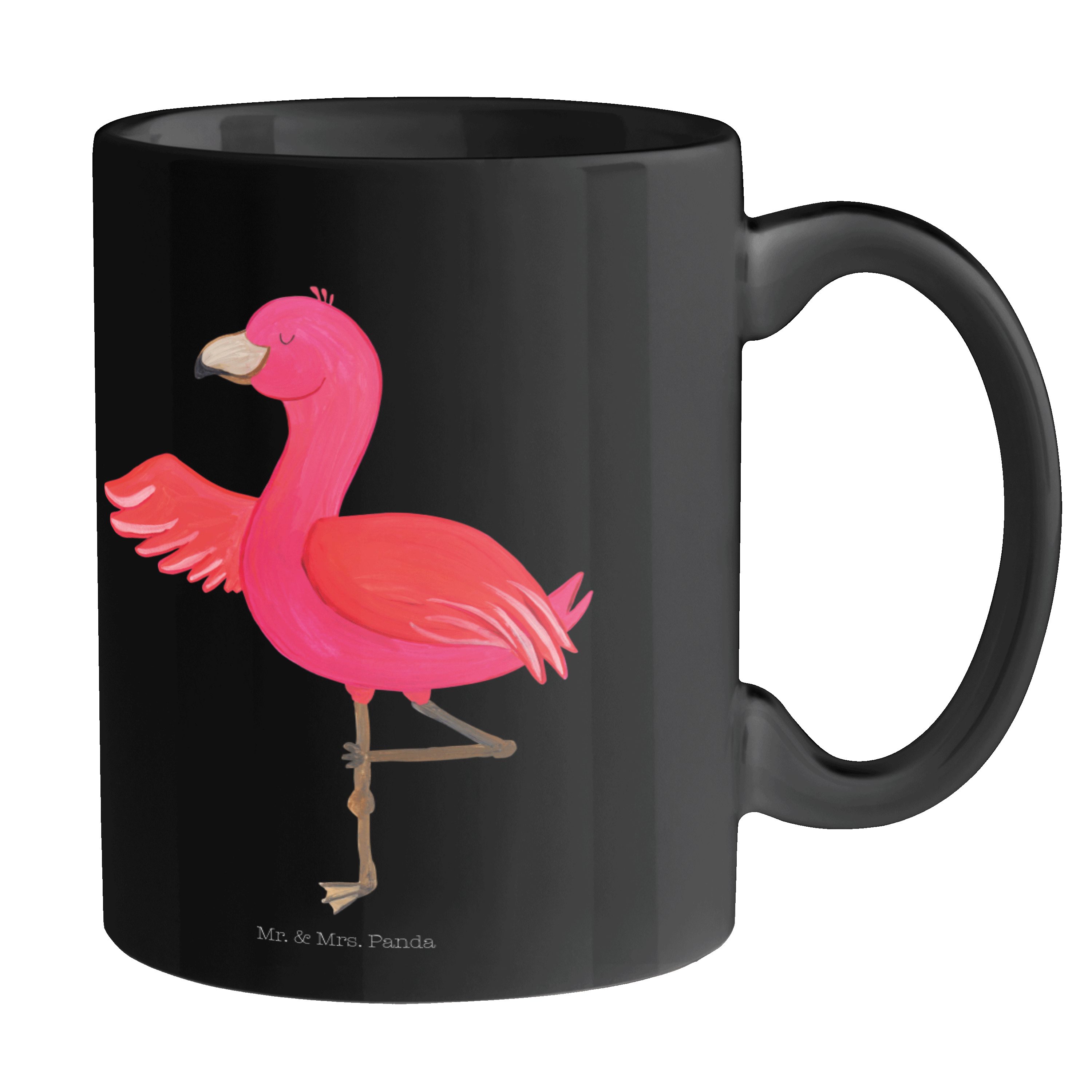 Mr. & Mrs. Panda Tasse Flamingo Yoga - Schwarz - Geschenk, Kaffeetasse, Rosa, Tasse Motive, Keramik Schwarz