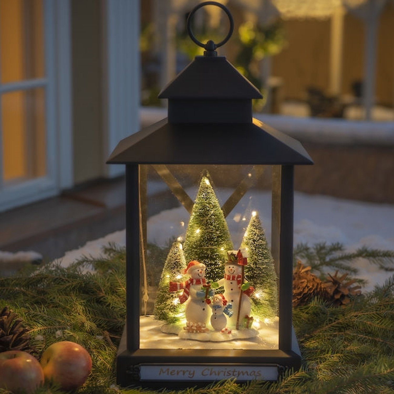 KONSTSMIDE Laterne »LED Laterne Schneemänner Weihnachtsdeko 46 warmweiße  LED Batterie Trafo f. Außen«