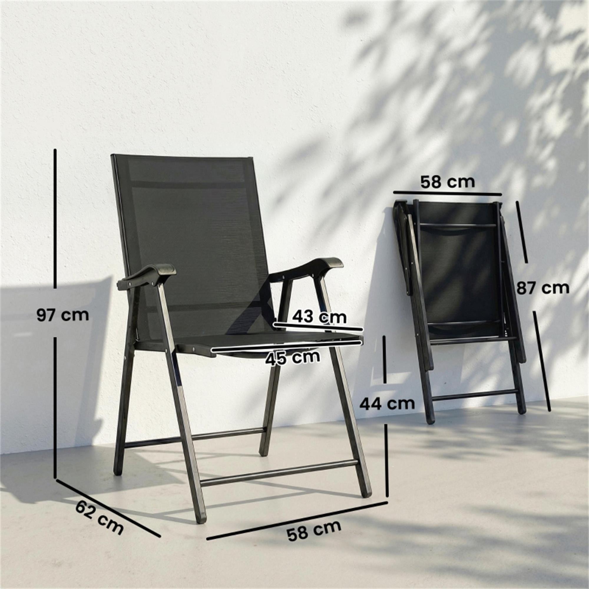 Luckice Gartenstuhl 58 x 62 x 97 cm 2er-Set Klappstuhl Gartenstuhl klappbar (mit hoher Rückenlehne Armlehne Stahl Texteline)