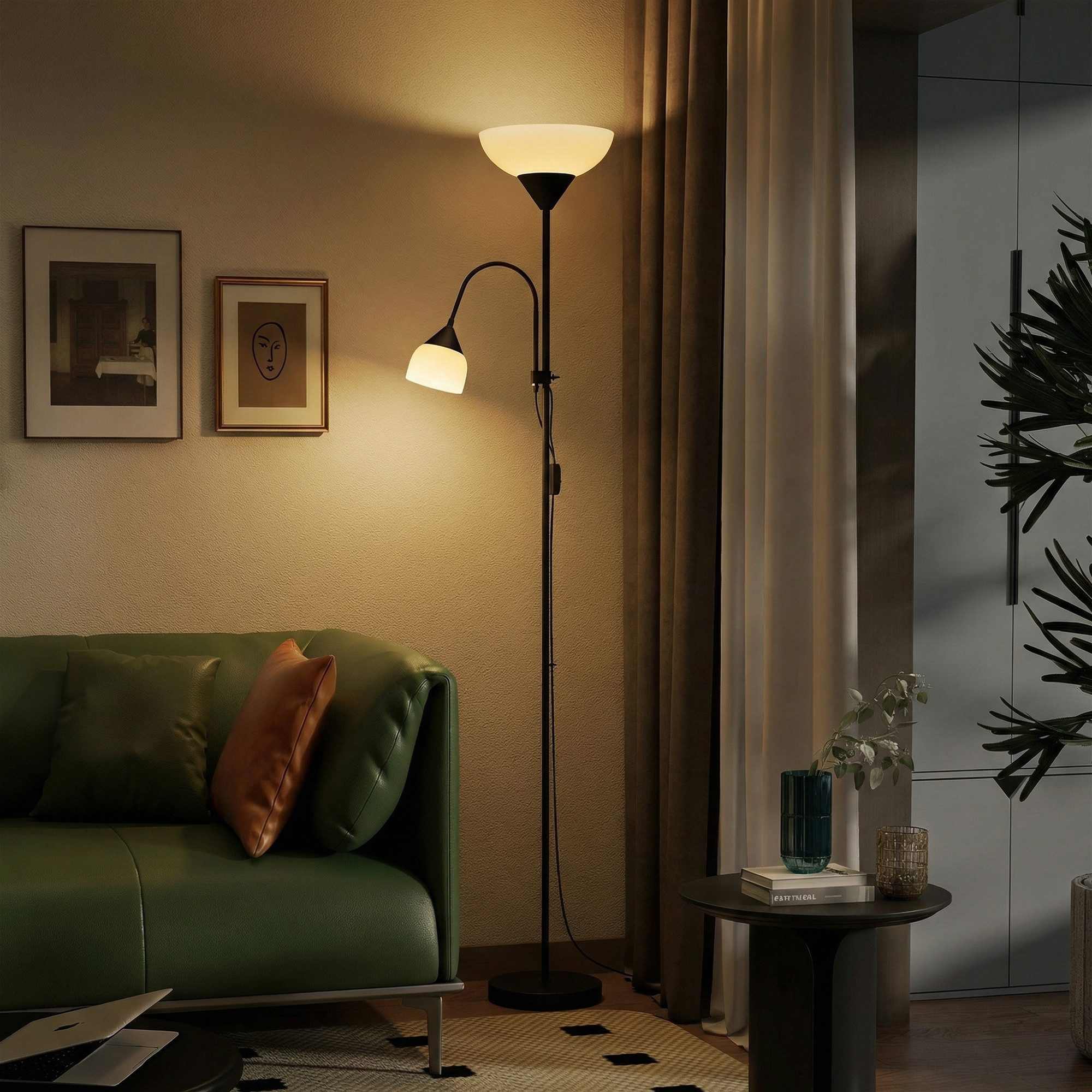 HOMCOM Stehlampe Stehlampe Standleuchte, 2 schwenkbare Köpfe, 3 Farben, Stahlfuß, Farbwechsel, LED wechselbar, Warmweiß, Neutralweiß, Kaltweiß, Mutter-Kind-Design, 3 Farbtemperaturen