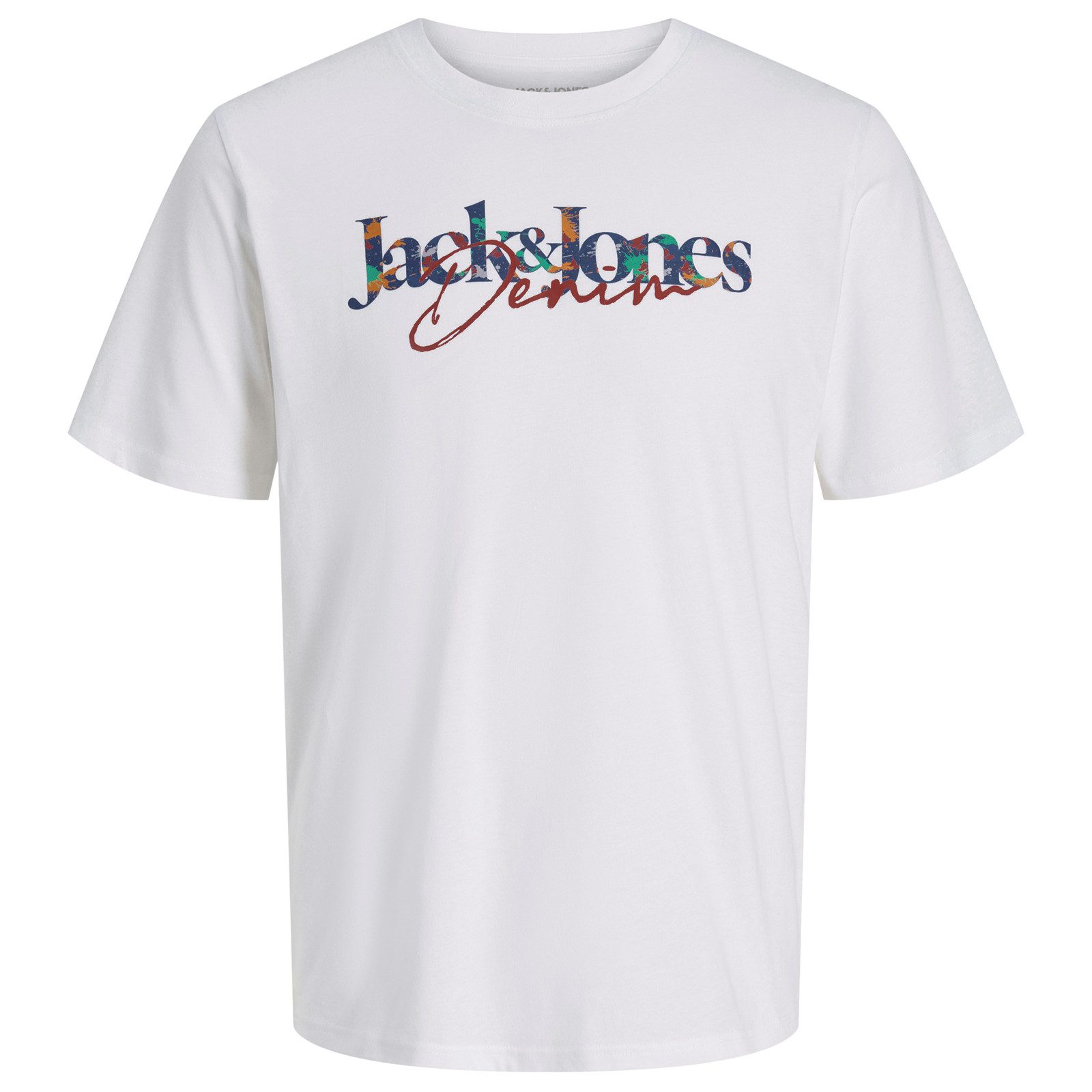Rundhalsshirt Jack&Jones Übergrößen T-Shirt JJTOM weiß Print