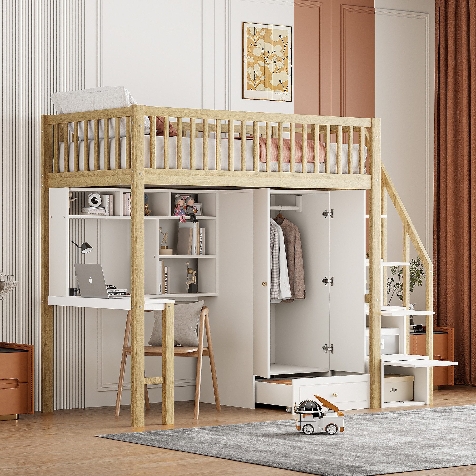 Odikalo Jugendbett Kinderbett Hochbett mit Kleiderschrank günstig online kaufen