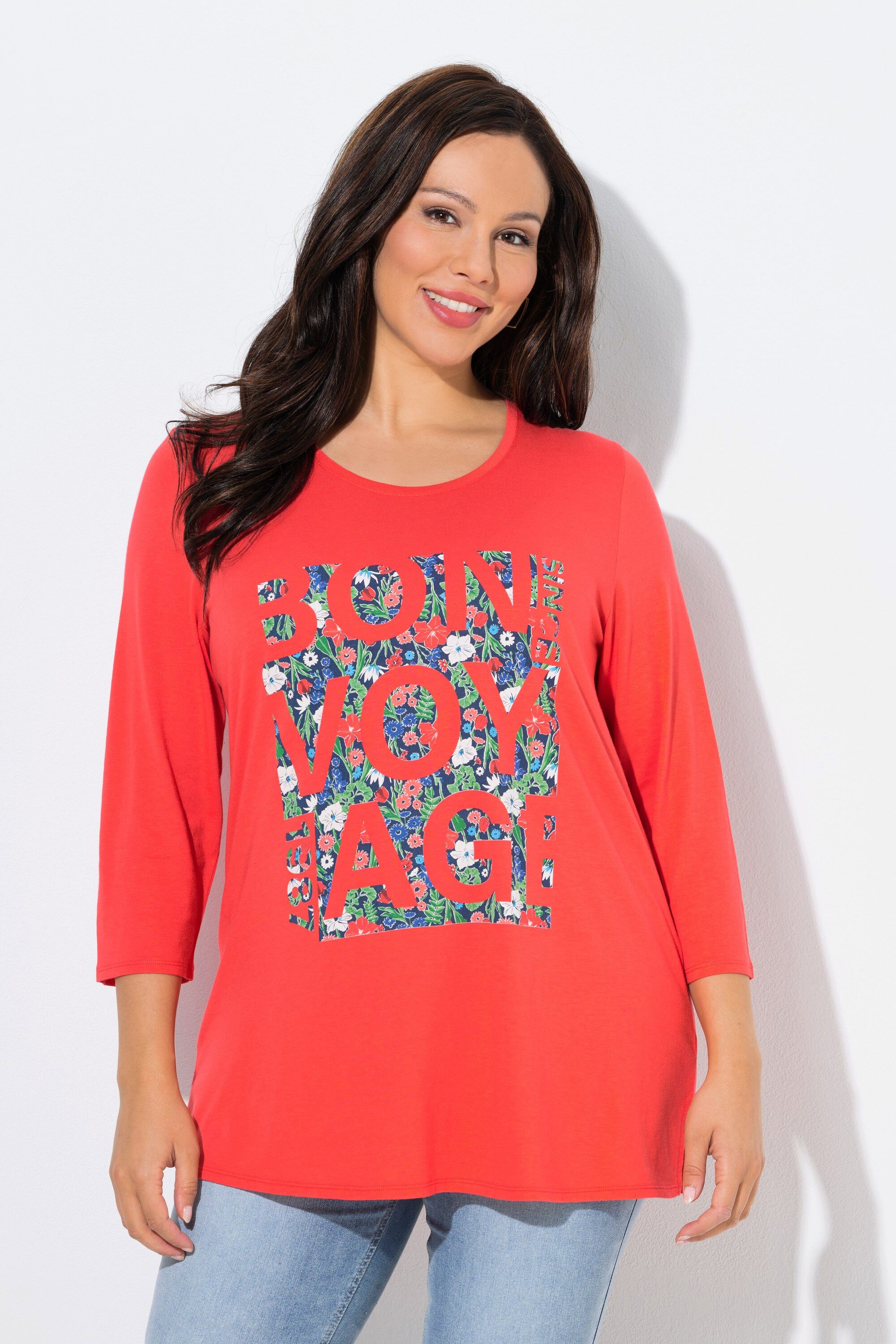 Ulla Popken T-Shirt Shirt Bon Voyage Classic Rundhals 3/4-Arm