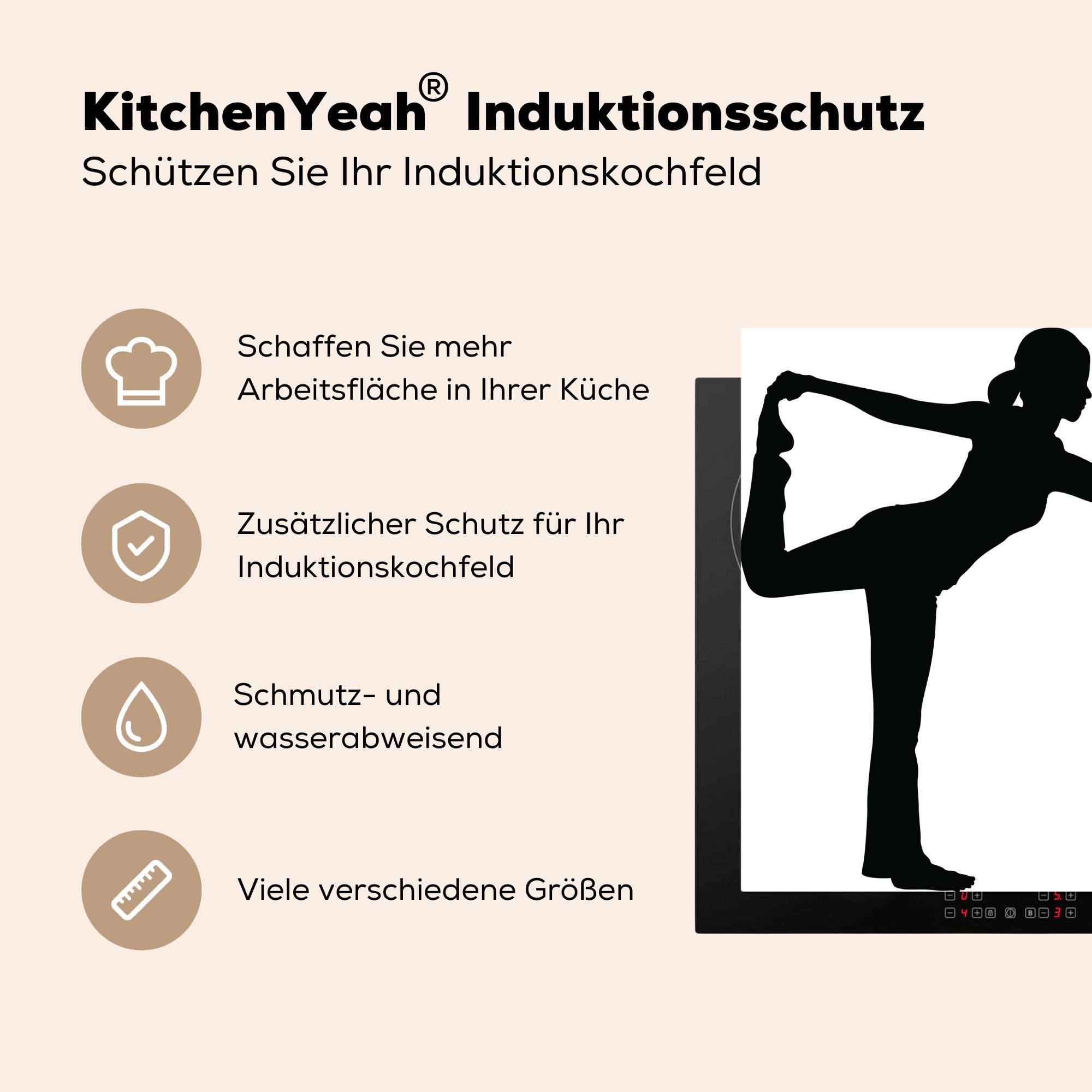 küche (1 Sport, MuchoWow Vinyl, Arbeitsplatte - Ceranfeldabdeckung, - Schwarz Herdblende-/Abdeckplatte 78x78 cm, Yoga für tlg),