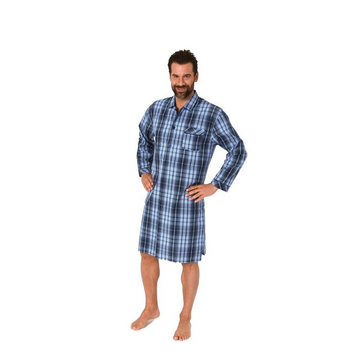 Normann Pyjama Elegantes Herren Nachthemd langarm gewebt mit Knopfleiste in Karo-Optik - 202 110 91 200