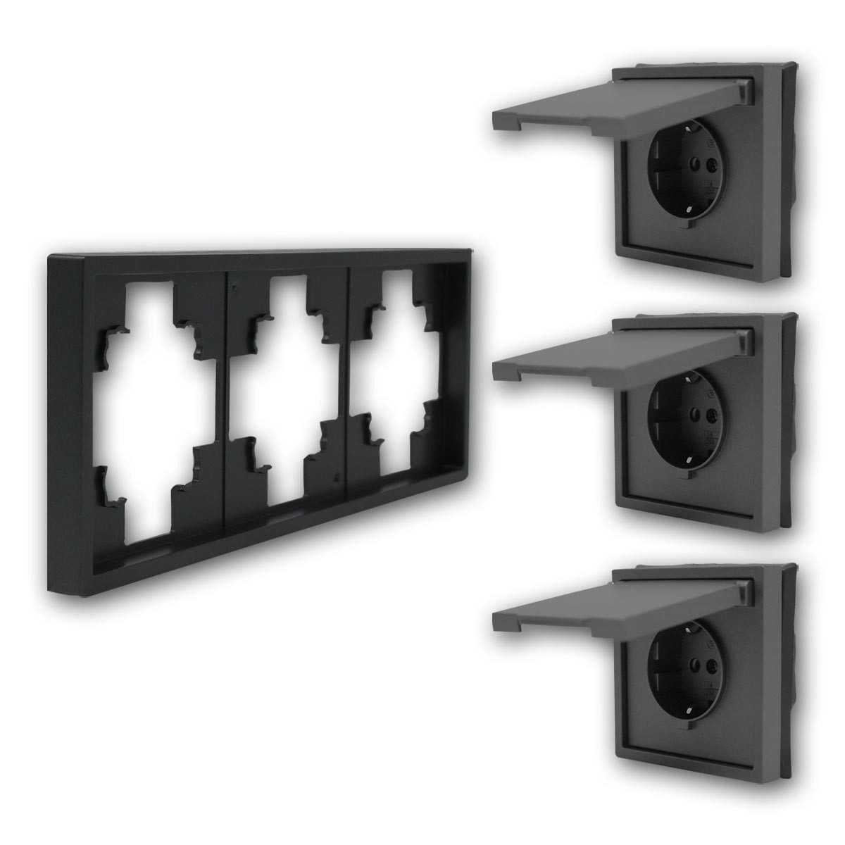 McPower SHALLOW 3-fach Steckdose IP44 anth 250V/16A Rahmen Unterputzschalter – Bild 5 von 5