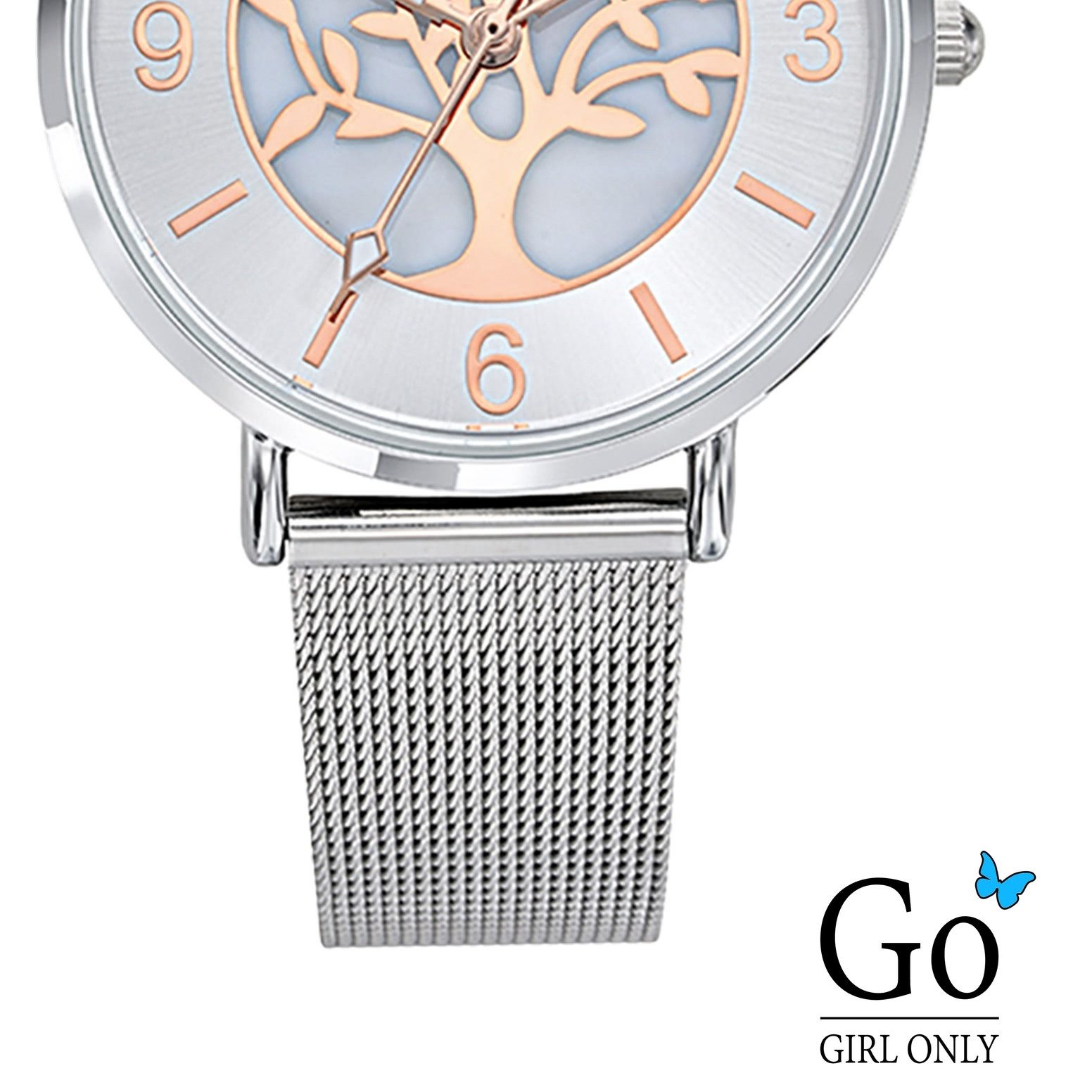 Girl Only Quarzuhr Girl Only Damenuhr Edelstahl silber, (Analoguhr), Damenuhr GO silber, mittel (ca. 36mm) Edelstahlarmband, Elegant-Style