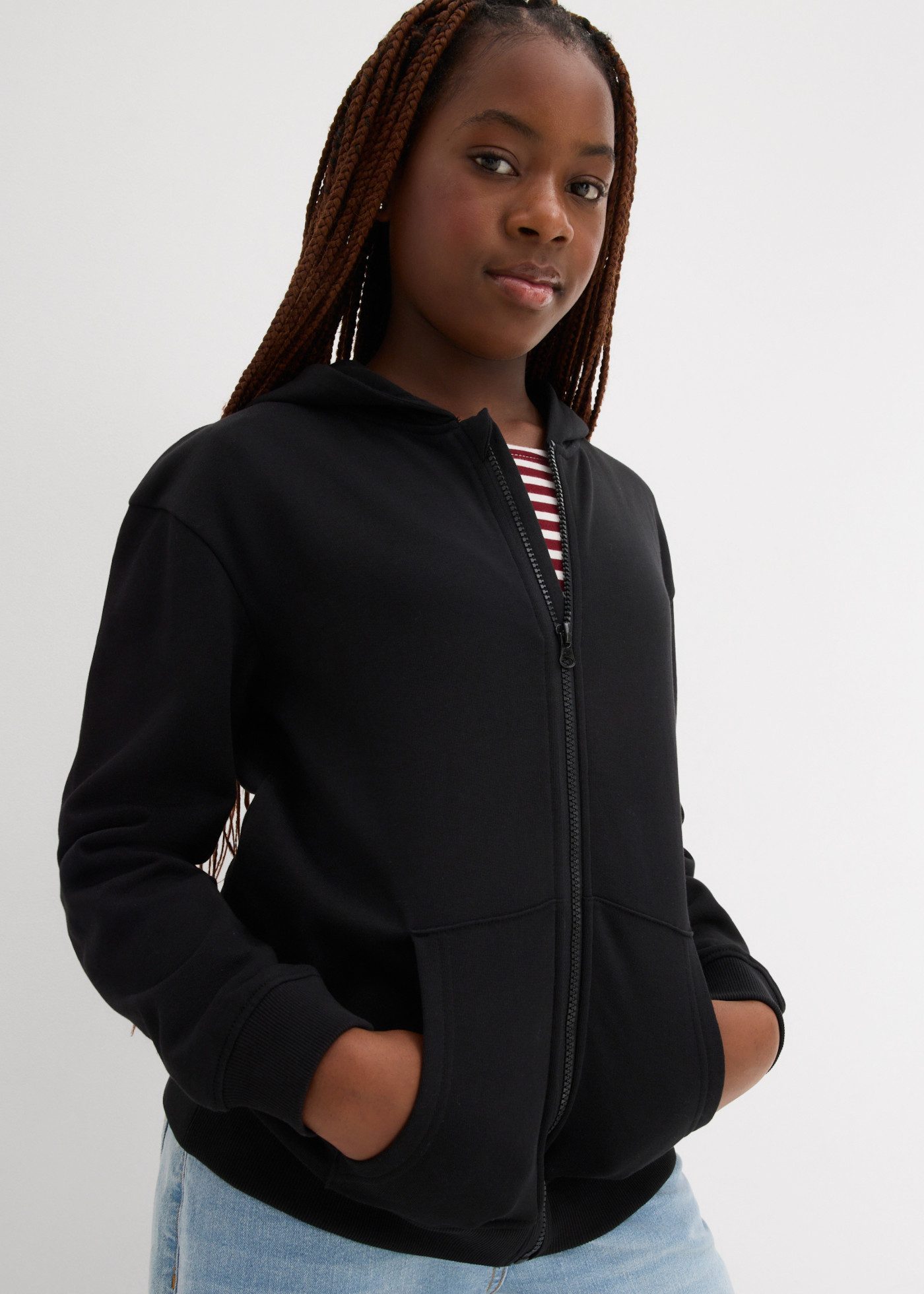 bonprix Kapuzensweatjacke für Mädchen, aus Baumwolle, Regular Fit, im Casual-Stil