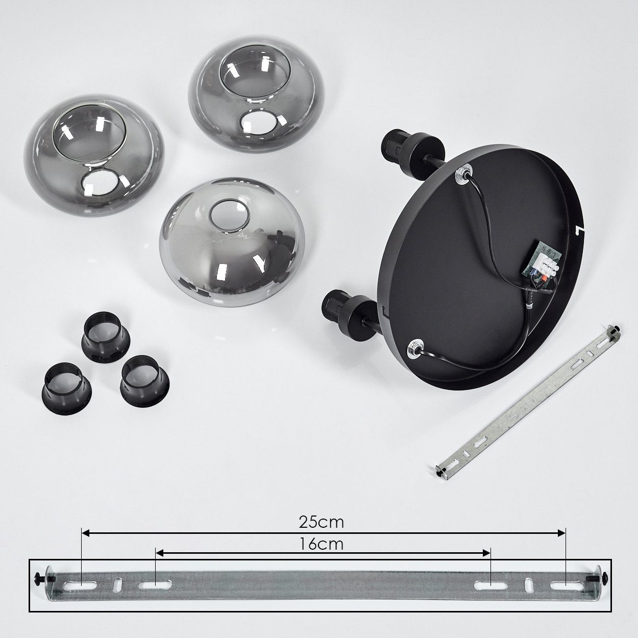 hofstein Deckenleuchte moderne Deckenlampe aus Metall/Glas in Schwarz/Rauchfarben, ohne Leuchtmittel, Leuchte mit Schirmen aus Rauchglas (18,5 cm), 3 x E27 – Bild 5 von 5